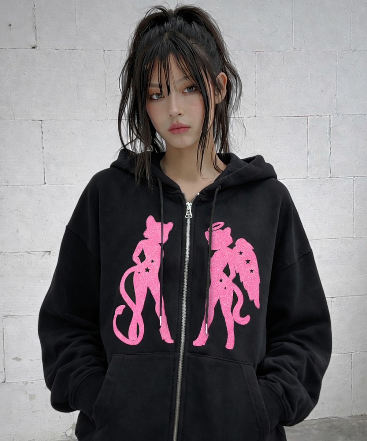 그레이버(GRAVER) [UNISEX]CAT GEL 후드집업_BLACK