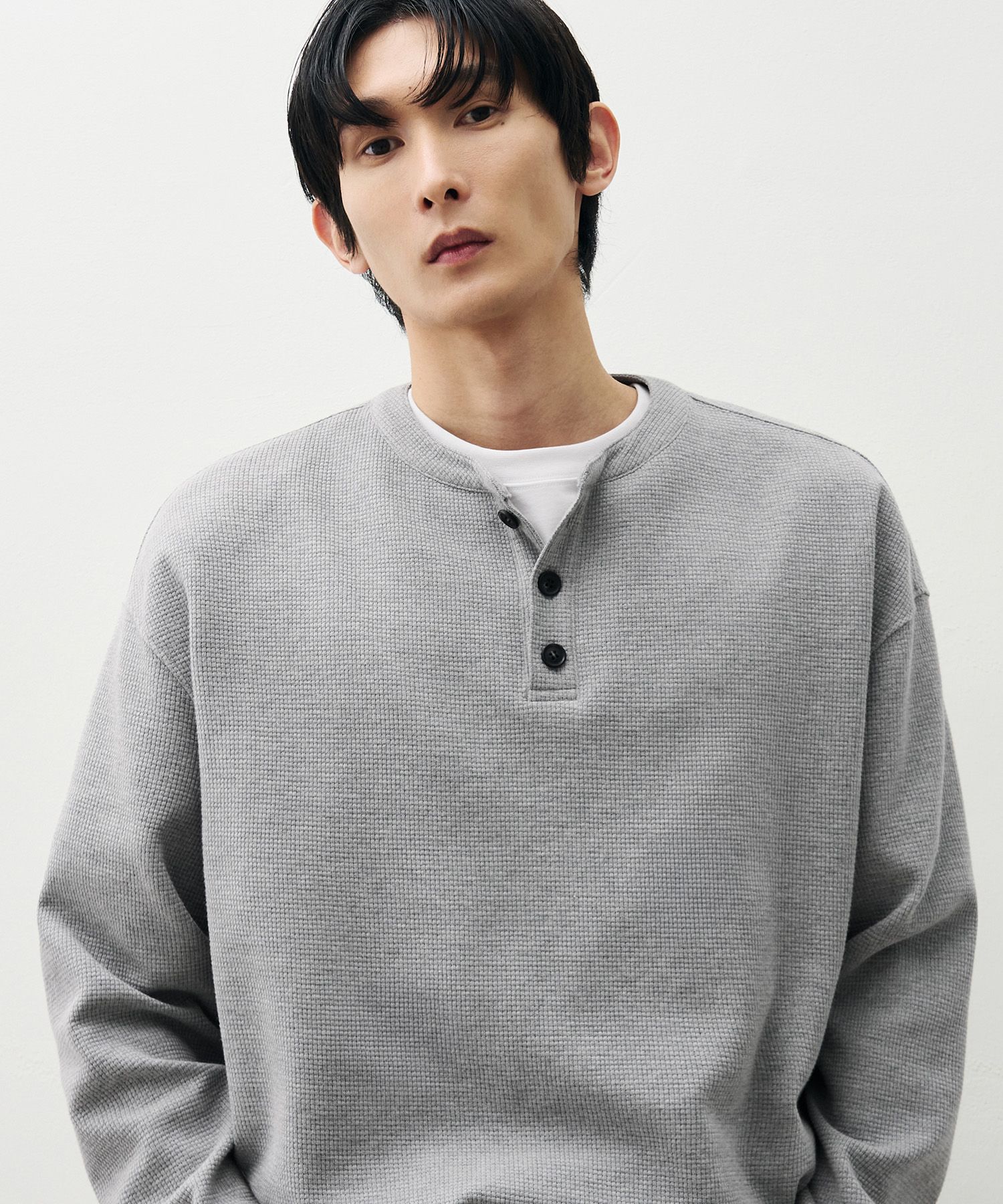 MUSINSA公式 | DRAW FIT コットンワッフルヘンリーネックTシャツ [MELANGE]