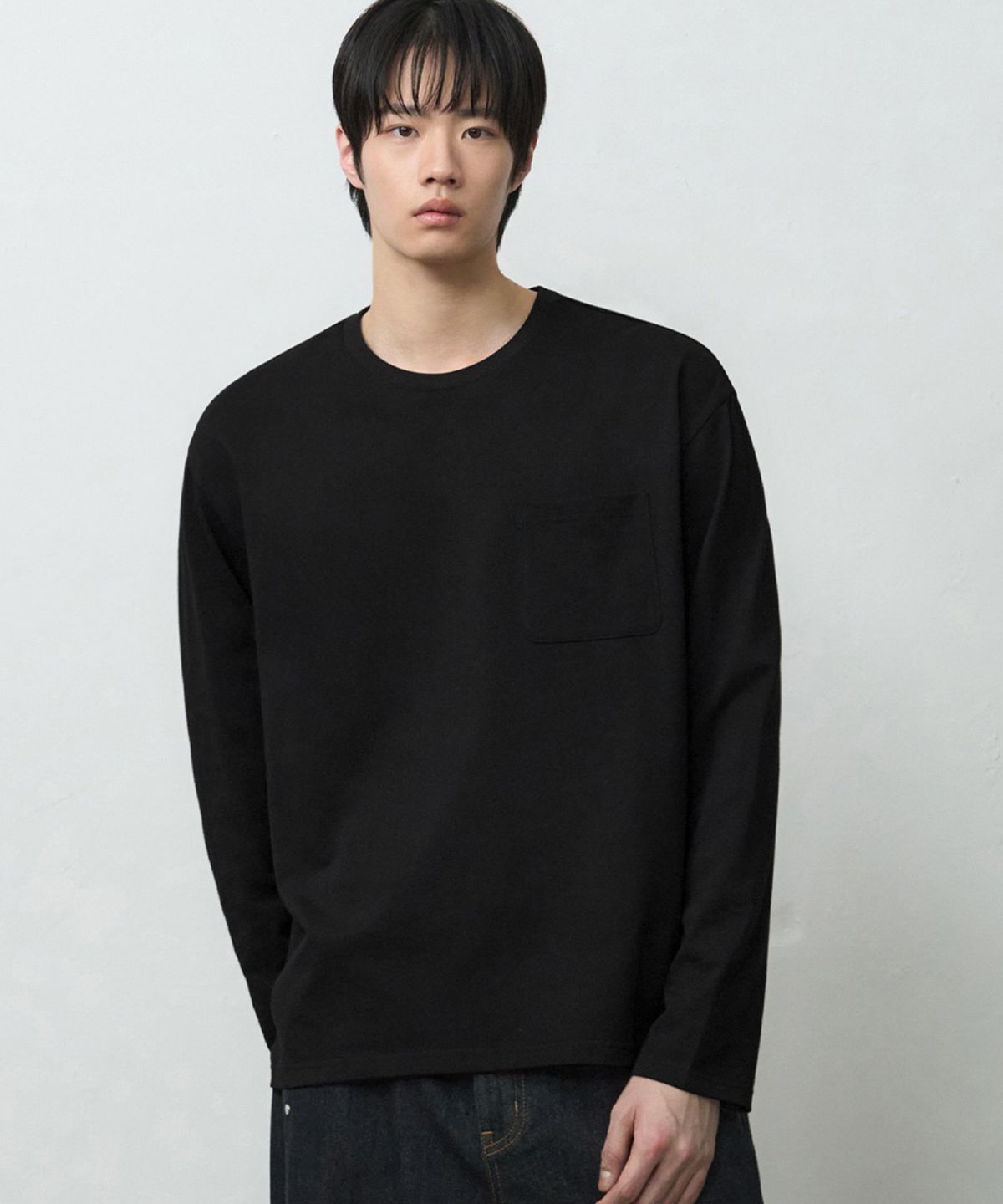 드로우핏(DRAW FIT) 헤일 코튼 포켓 롱 슬리브 티셔츠 [BLACK]