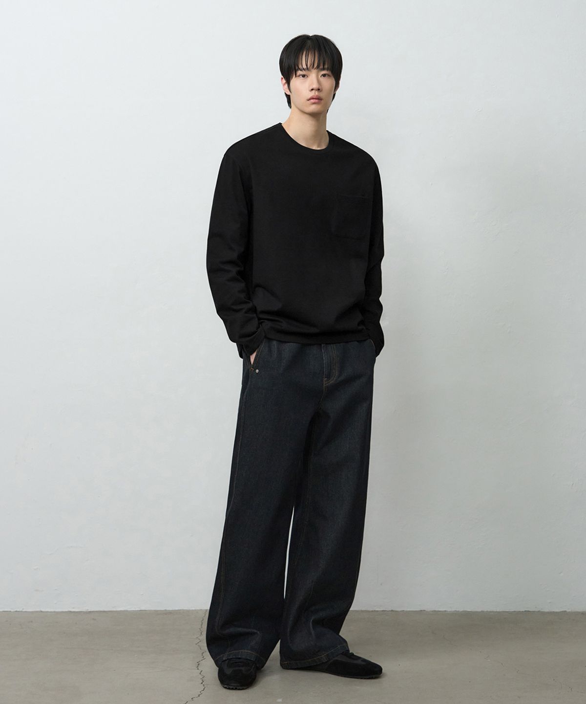 드로우핏(DRAW FIT) 헤일 코튼 포켓 롱 슬리브 티셔츠 [BLACK]