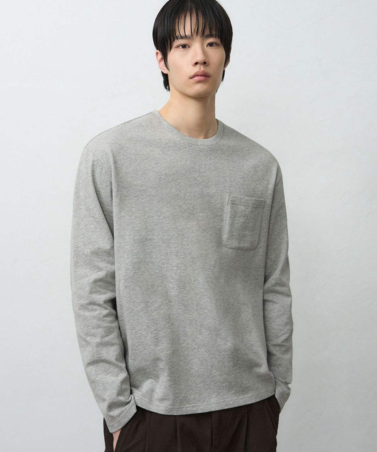 드로우핏(DRAW FIT) 헤일 코튼 포켓 롱 슬리브 티셔츠 [M.GREY]