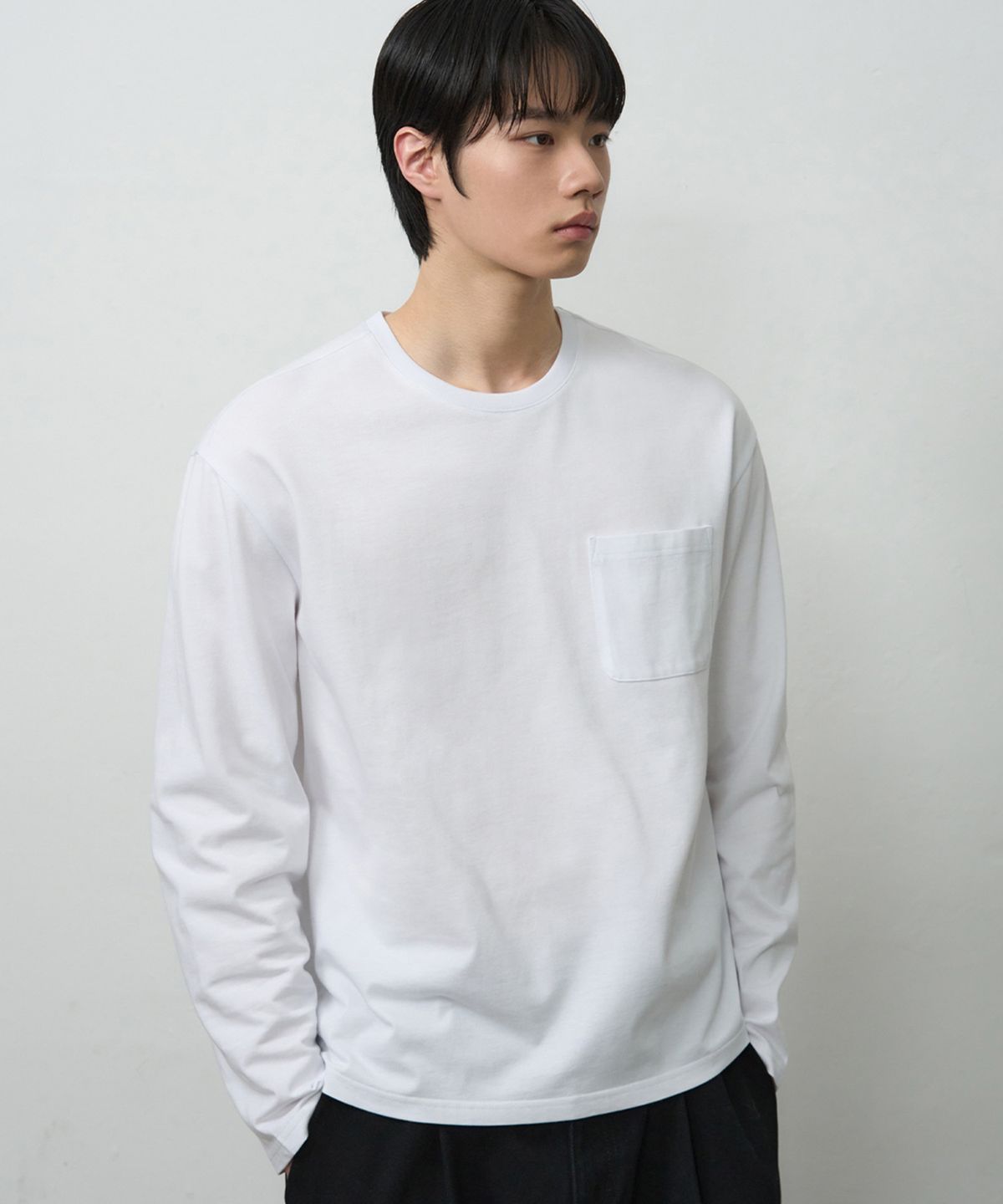드로우핏(DRAW FIT) 헤일 코튼 포켓 롱 슬리브 티셔츠 [WHITE]