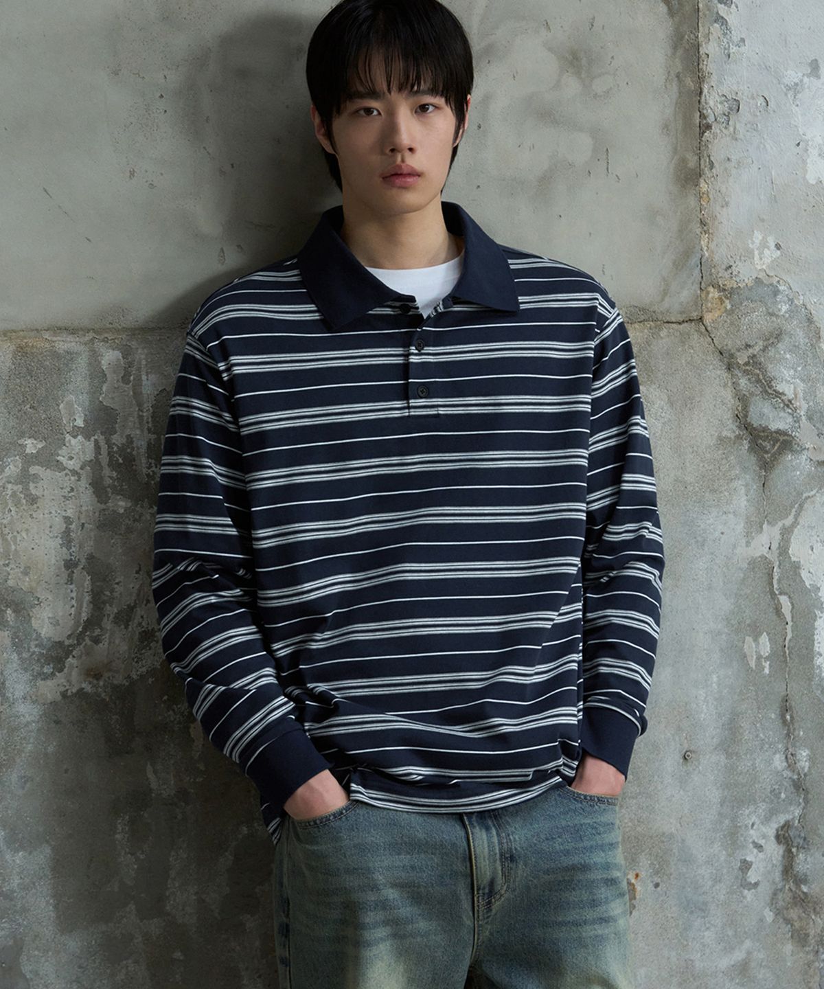 드로우핏(DRAW FIT) 멀티 스트라이프 브로드 피케 티셔츠 [NAVY]