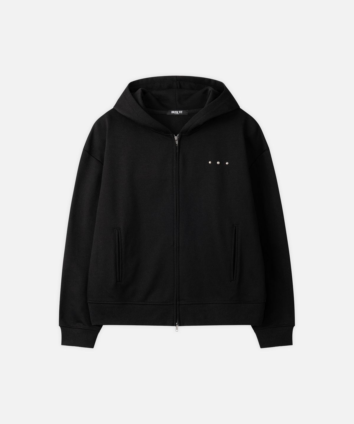드로우핏(DRAW FIT) 리벳 포인트 크롭 후드 집업 [BLACK]