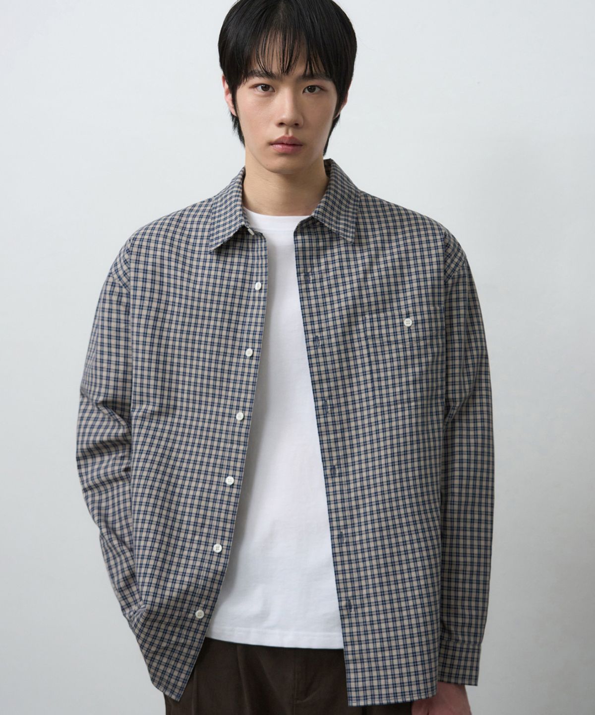 드로우핏(DRAW FIT) 로웬 원포켓 크롭 체크 셔츠 [VINTAGE BLUE]