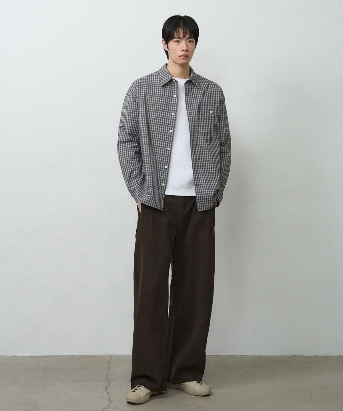 드로우핏(DRAW FIT) 로웬 원포켓 크롭 체크 셔츠 [VINTAGE BLUE]