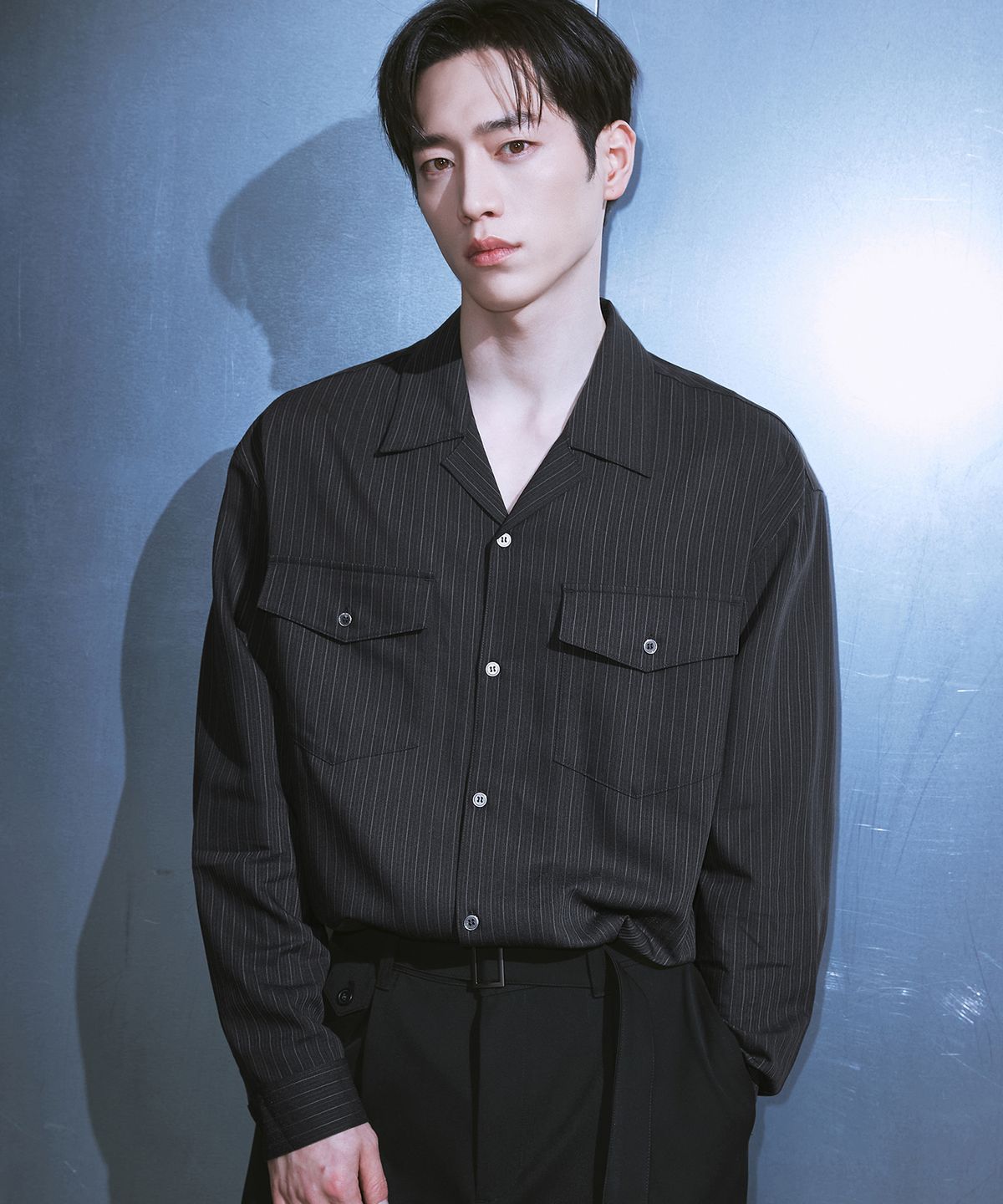 드로우핏(DRAW FIT) 세렌 오픈카라 스트라이프 셔츠 [BLACK]