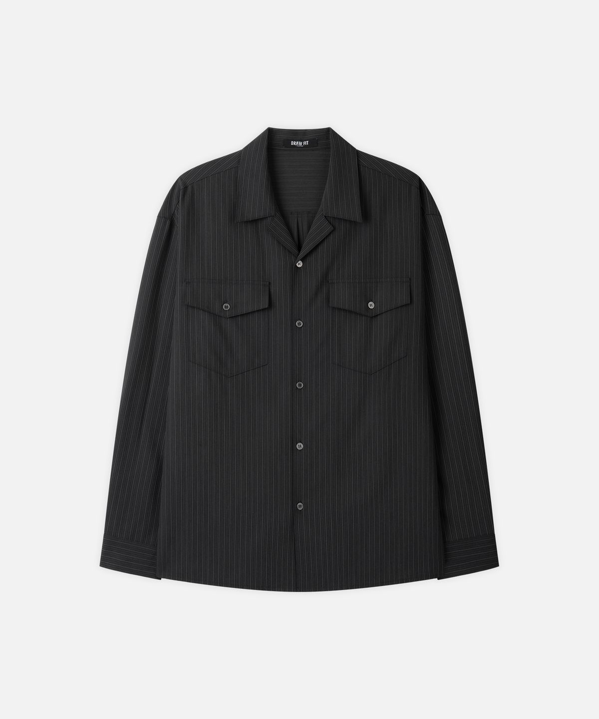 드로우핏(DRAW FIT) 세렌 오픈카라 스트라이프 셔츠 [BLACK]