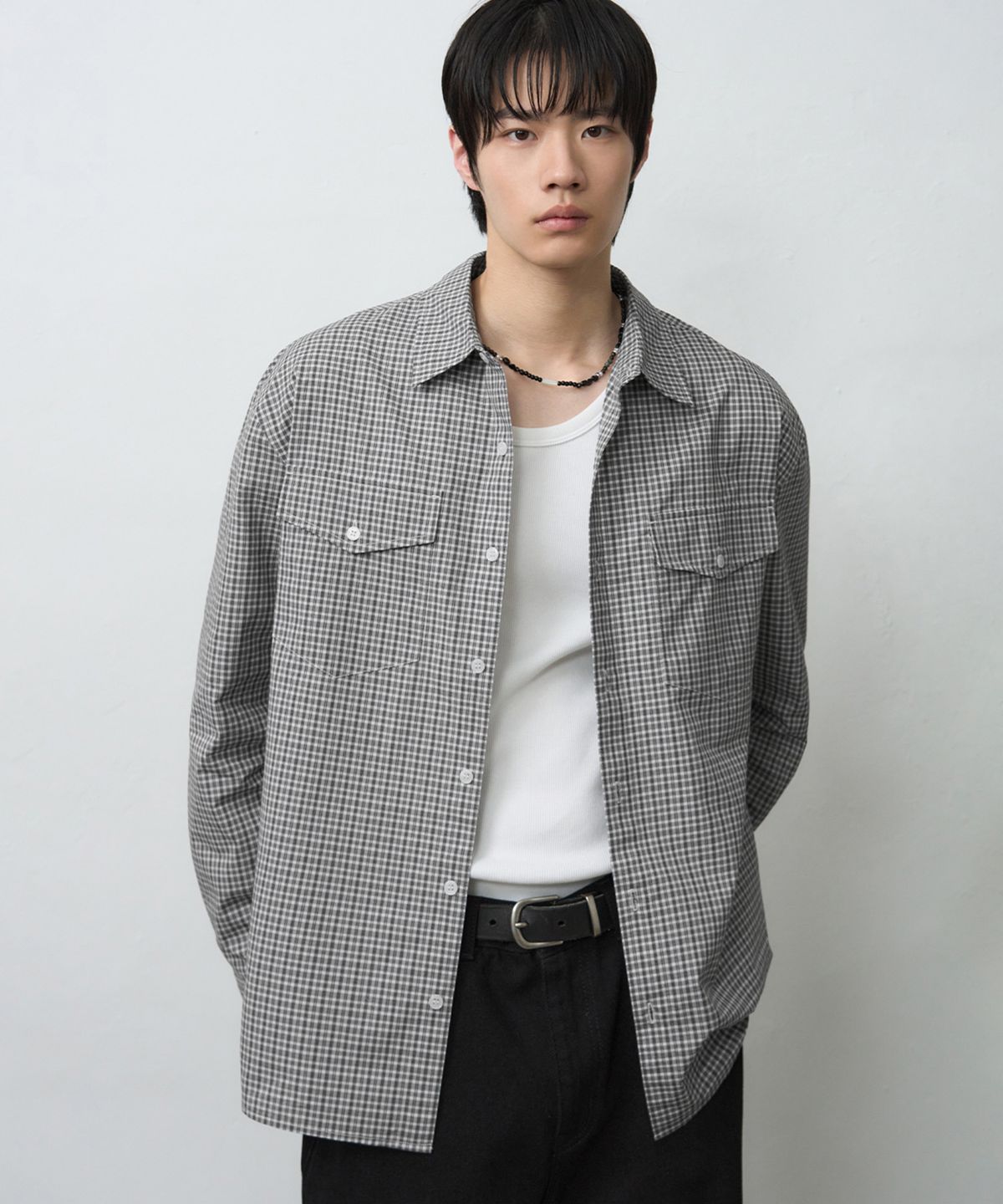 드로우핏(DRAW FIT) 베를린 투포켓 체크 셔츠 [GREY]