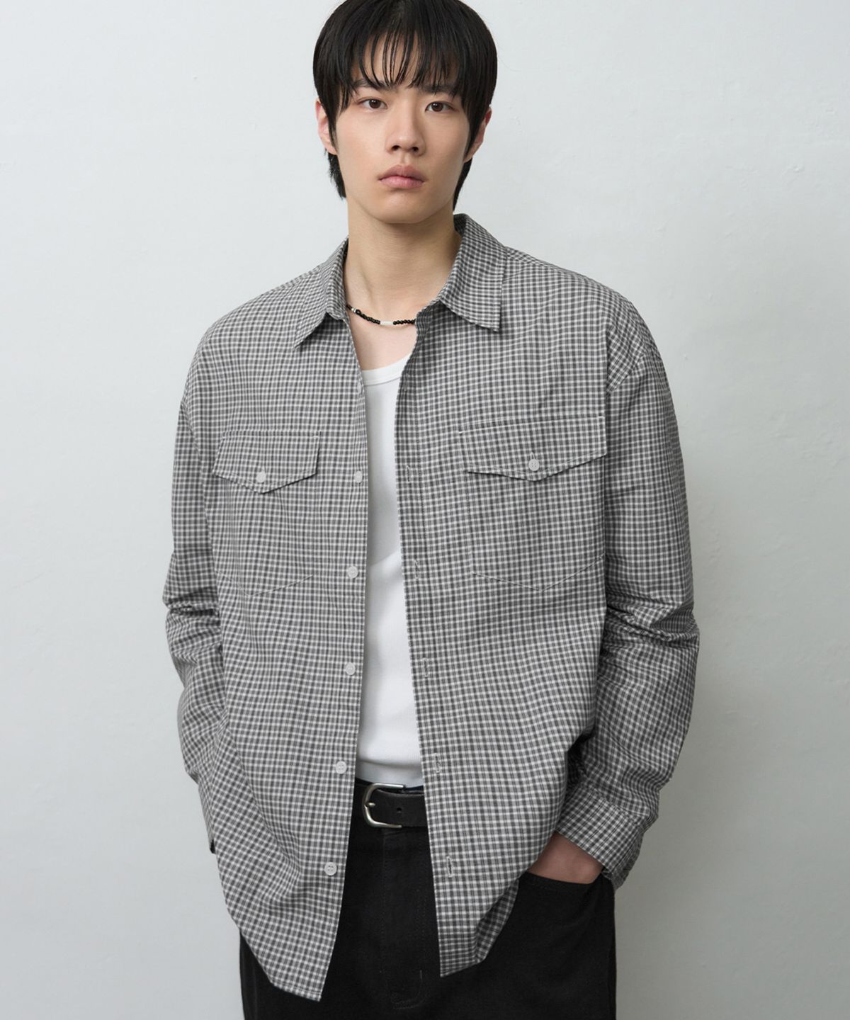 드로우핏(DRAW FIT) 베를린 투포켓 체크 셔츠 [GREY]