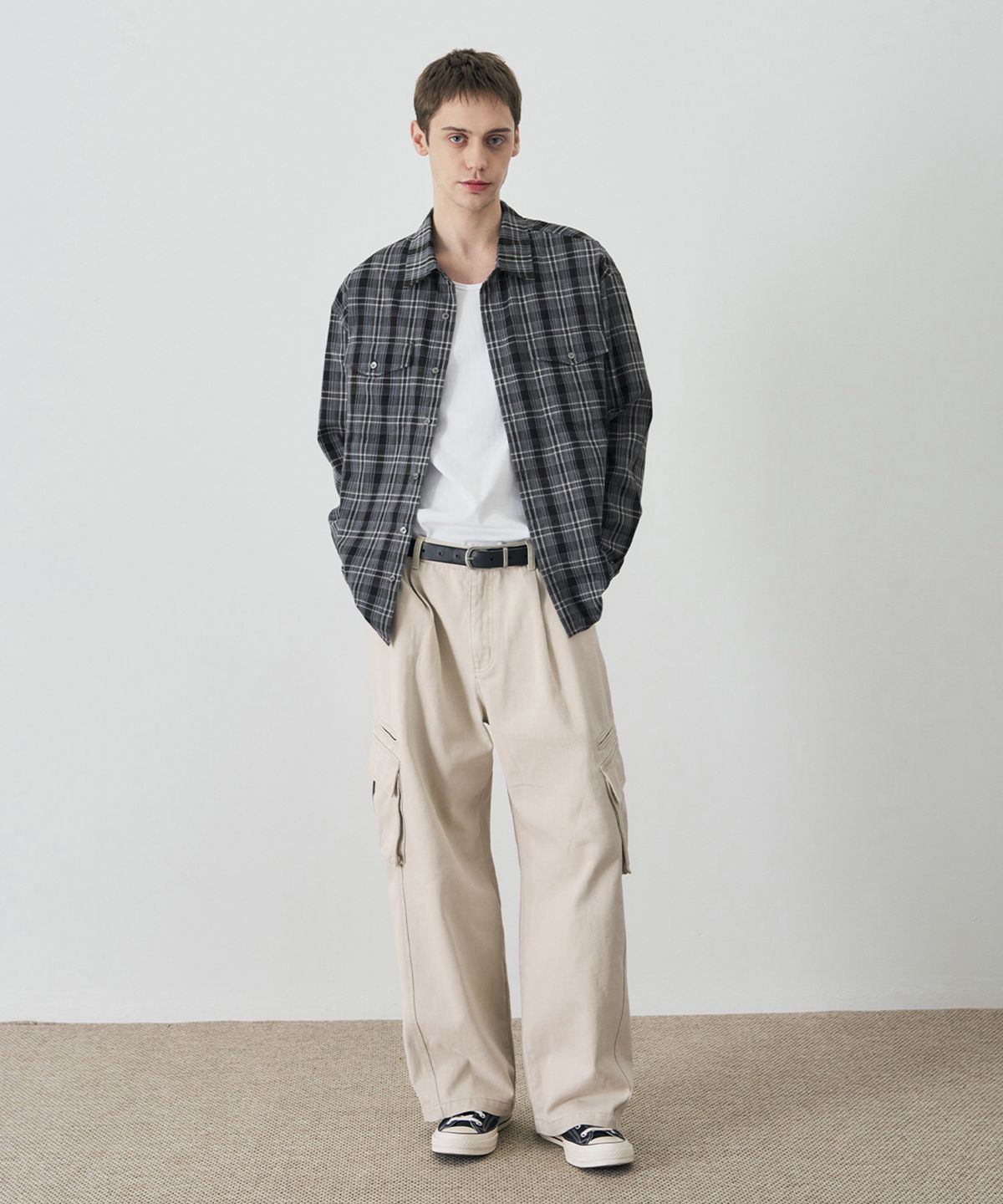 드로우핏(DRAW FIT) 마드라스 투포켓 크롭 체크 셔츠 [DARK BLUE]