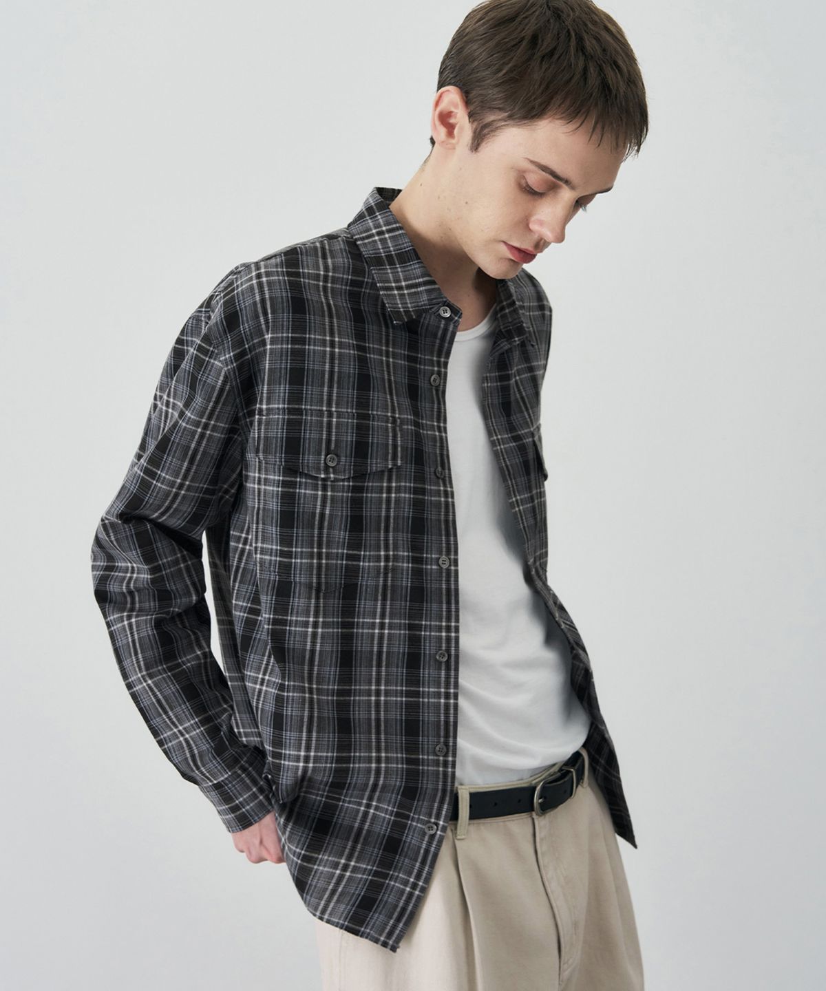 드로우핏(DRAW FIT) 마드라스 투포켓 크롭 체크 셔츠 [DARK BLUE]