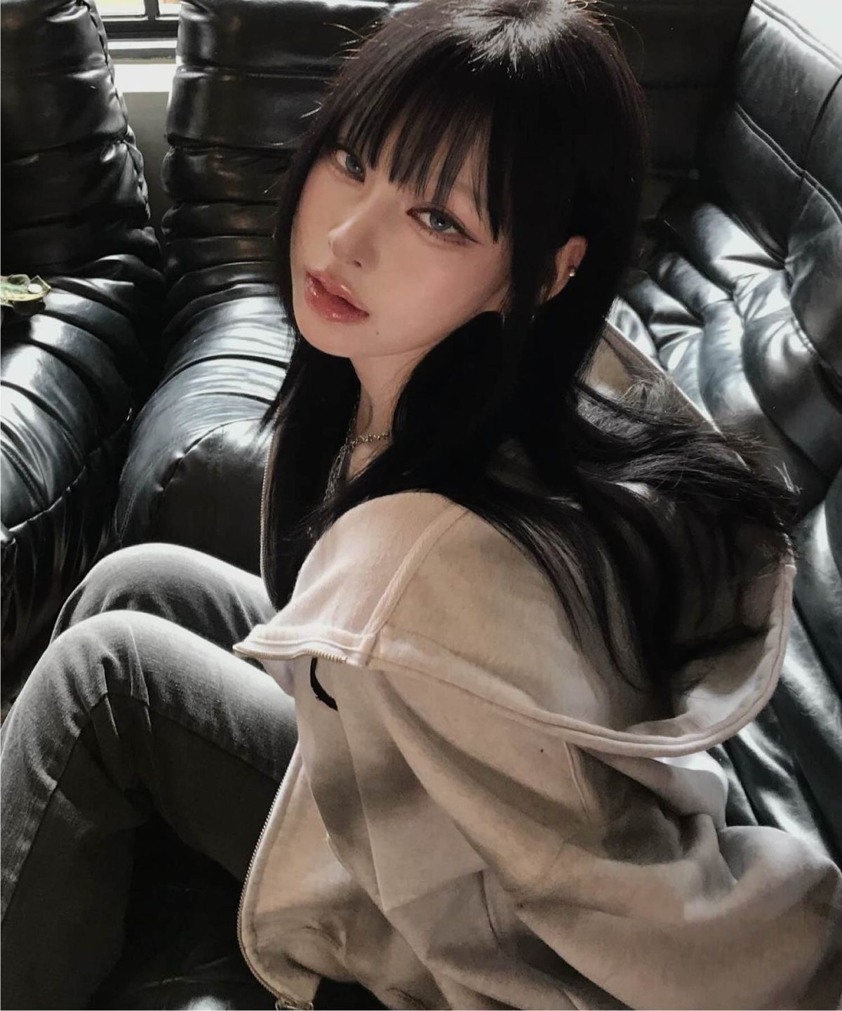 피마다지윈(PIMADAZIWIN) Smoke Hood Zip-Up_[White Melange]