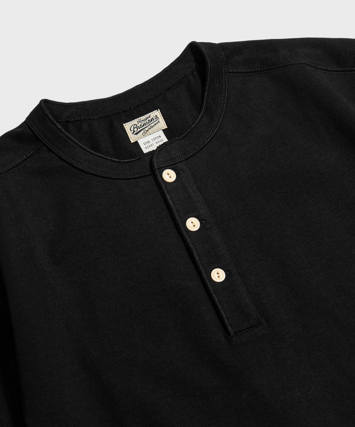 브론슨(BRONSON) 10.6 oz Cotton Short Sleeve Henley Tee Black