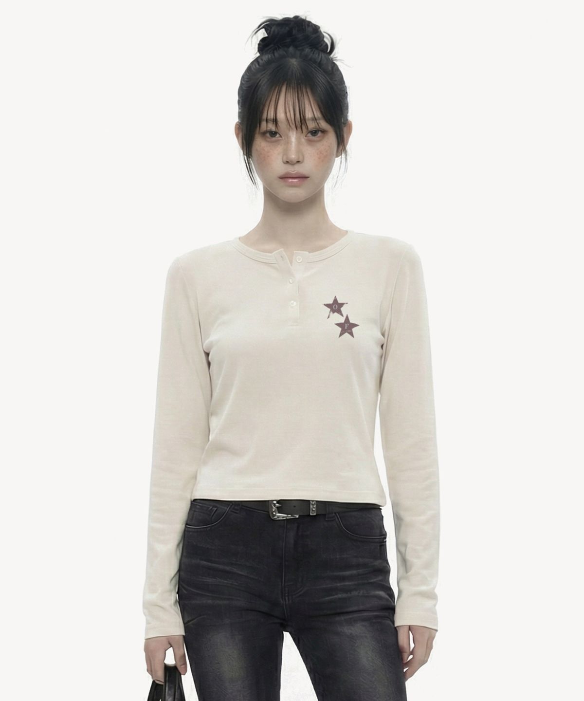 그레이버(GRAVER) [UNISEX]VINTAGE STAR LINE 헨리넥 롱슬리브 티셔츠_2color