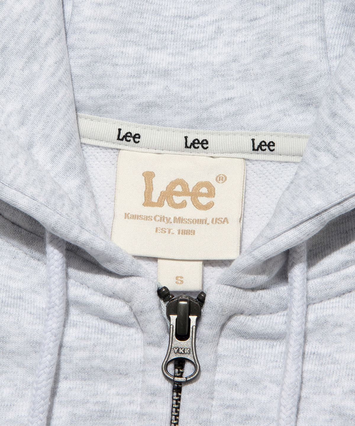 리(LEE) 우먼 타이포 로고 크롭 후드집업 라이트그레이