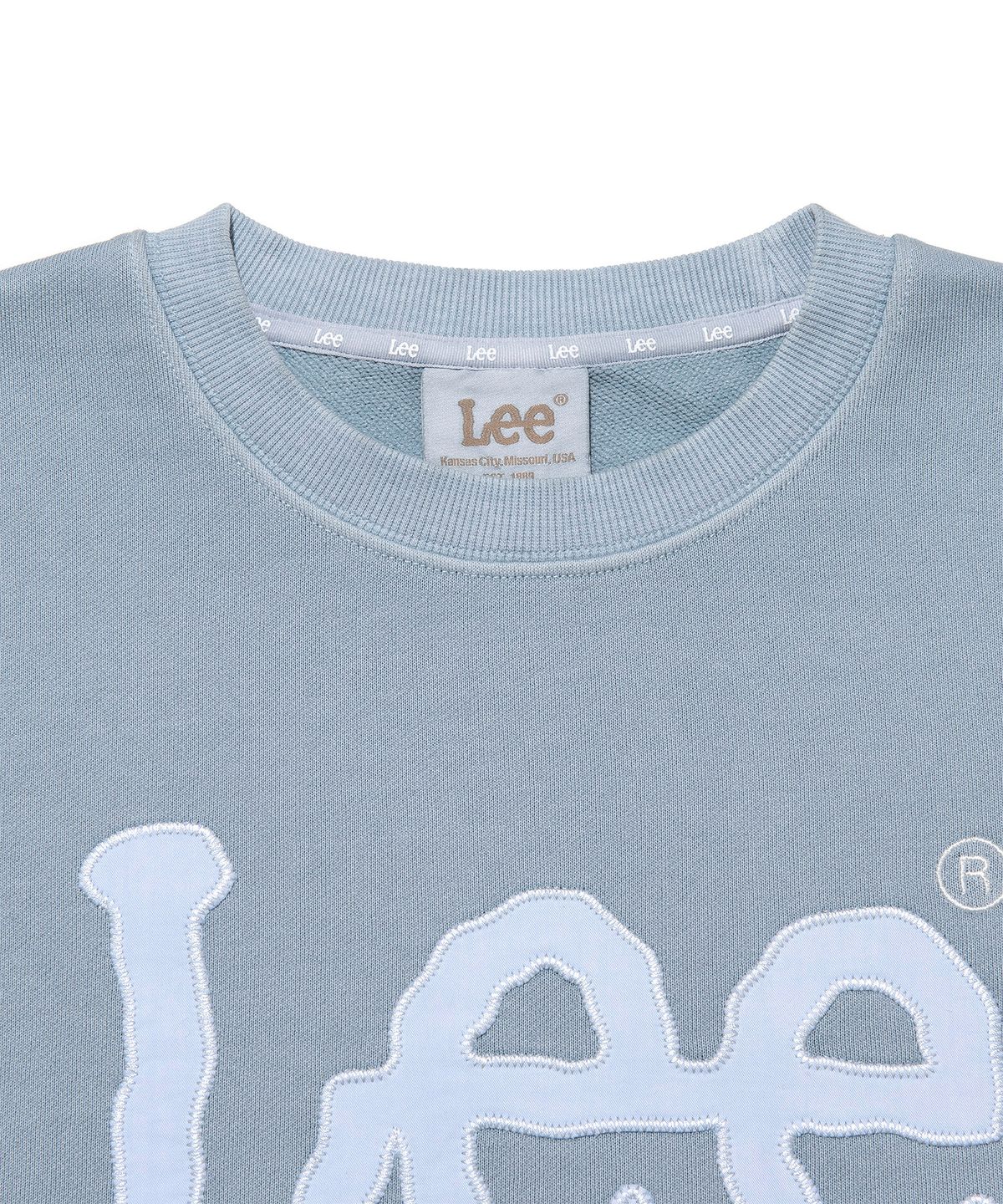 리(LEE) 우먼 빅 트위치 다잉 로고 맨투맨 피그먼트 블루
