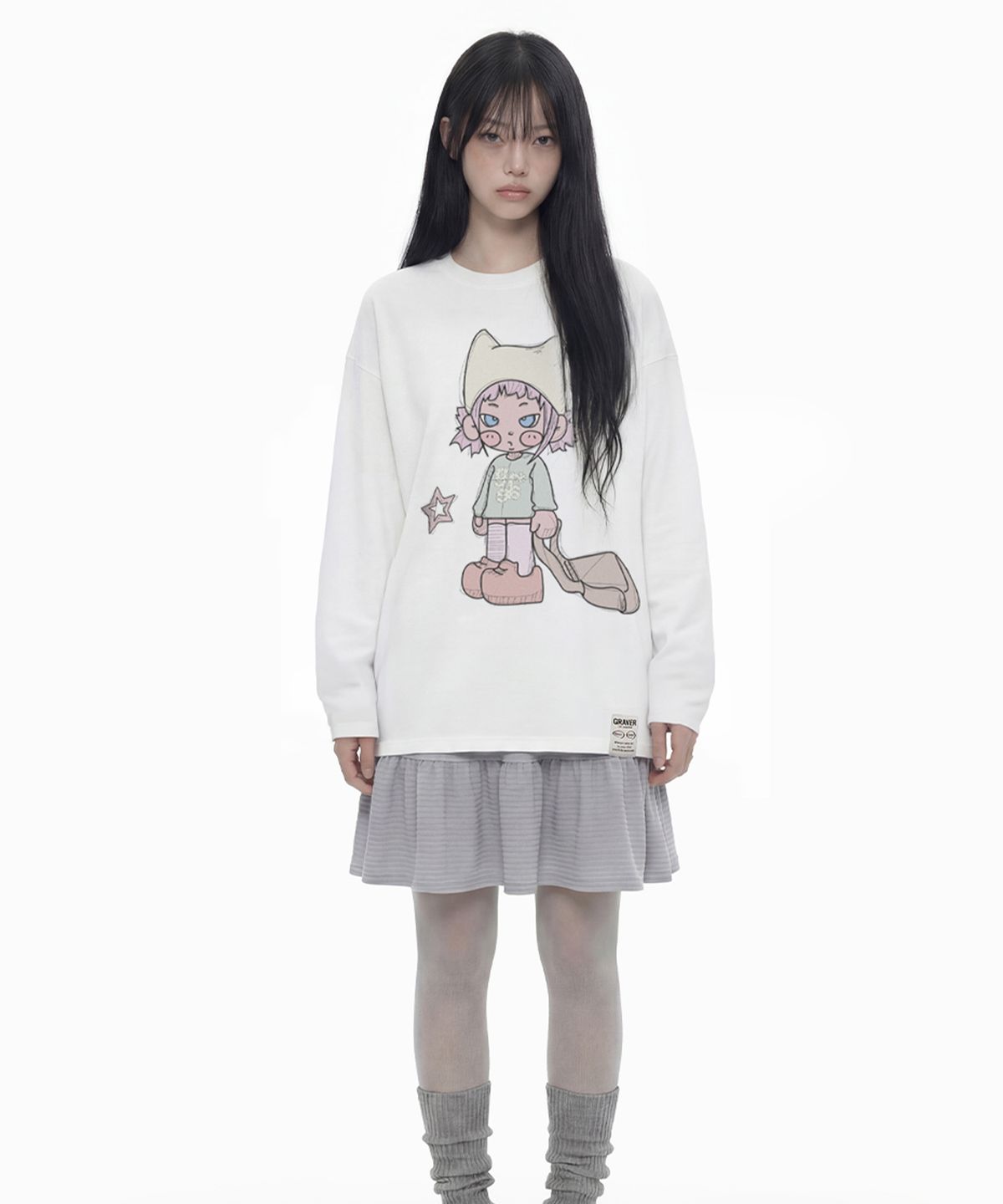 그레이버(GRAVER) [UNISEX]GRAEGIRL 롱슬리브 티셔츠_WHITE