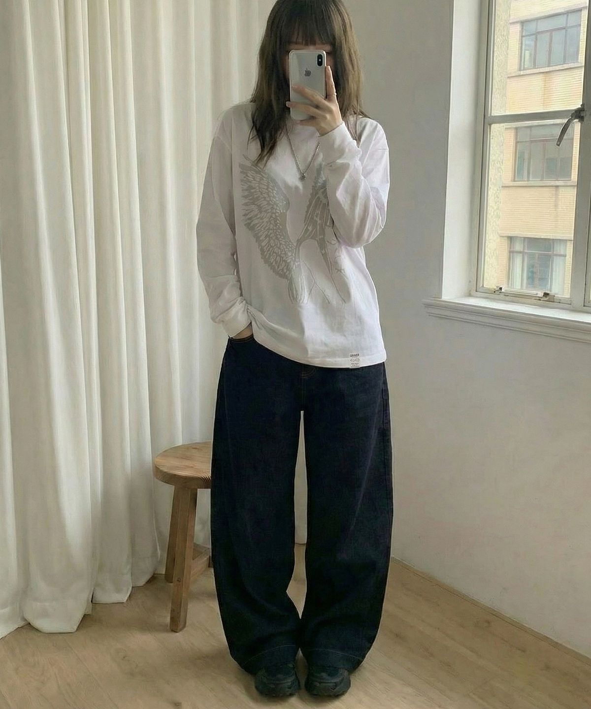 그레이버(GRAVER) [UNISEX]HALO 롱슬리브 티셔츠_WHITE