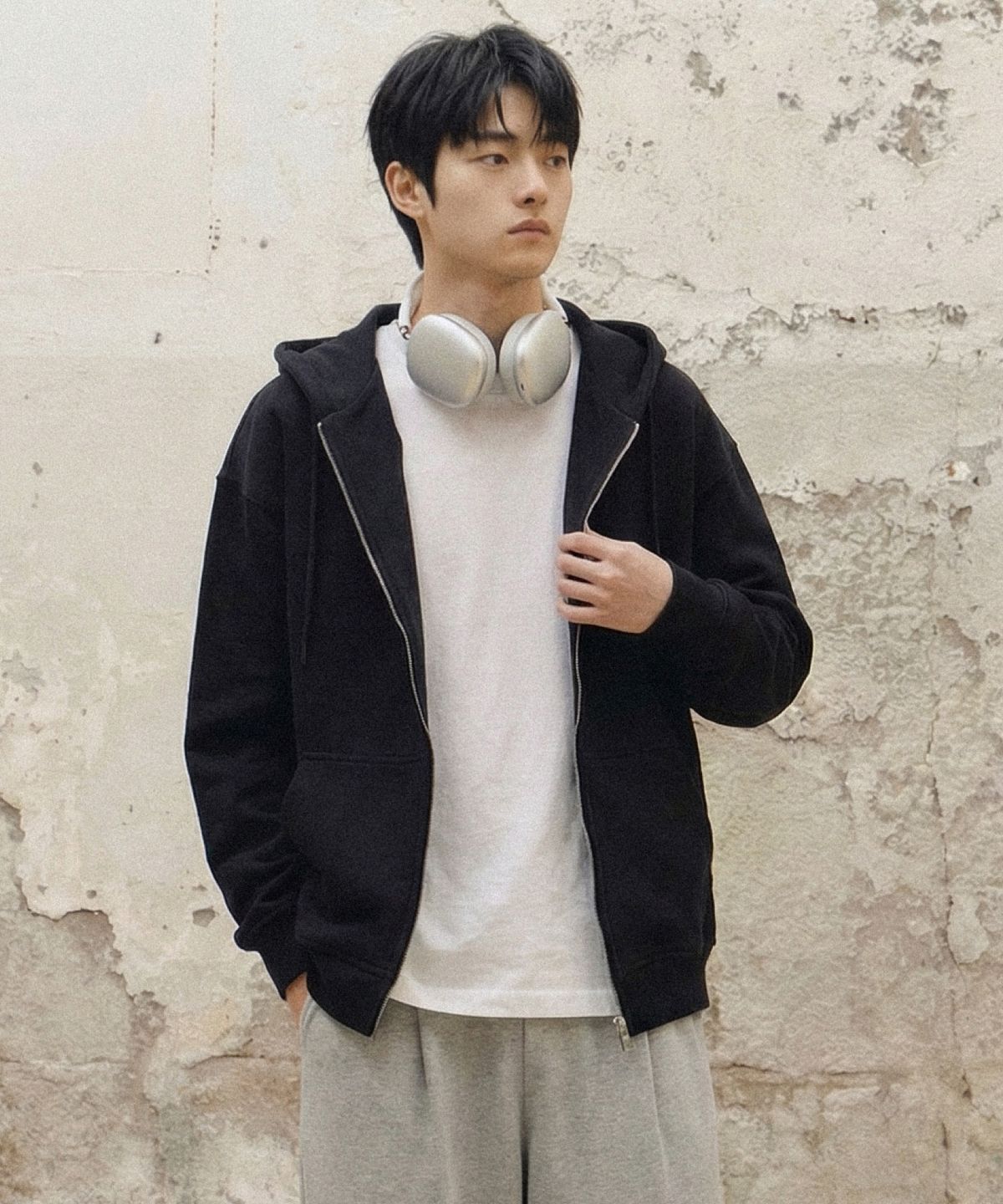 에이지오디(AGOD) (기모)2_WAY 스웨트 후디드 집업 [블랙]