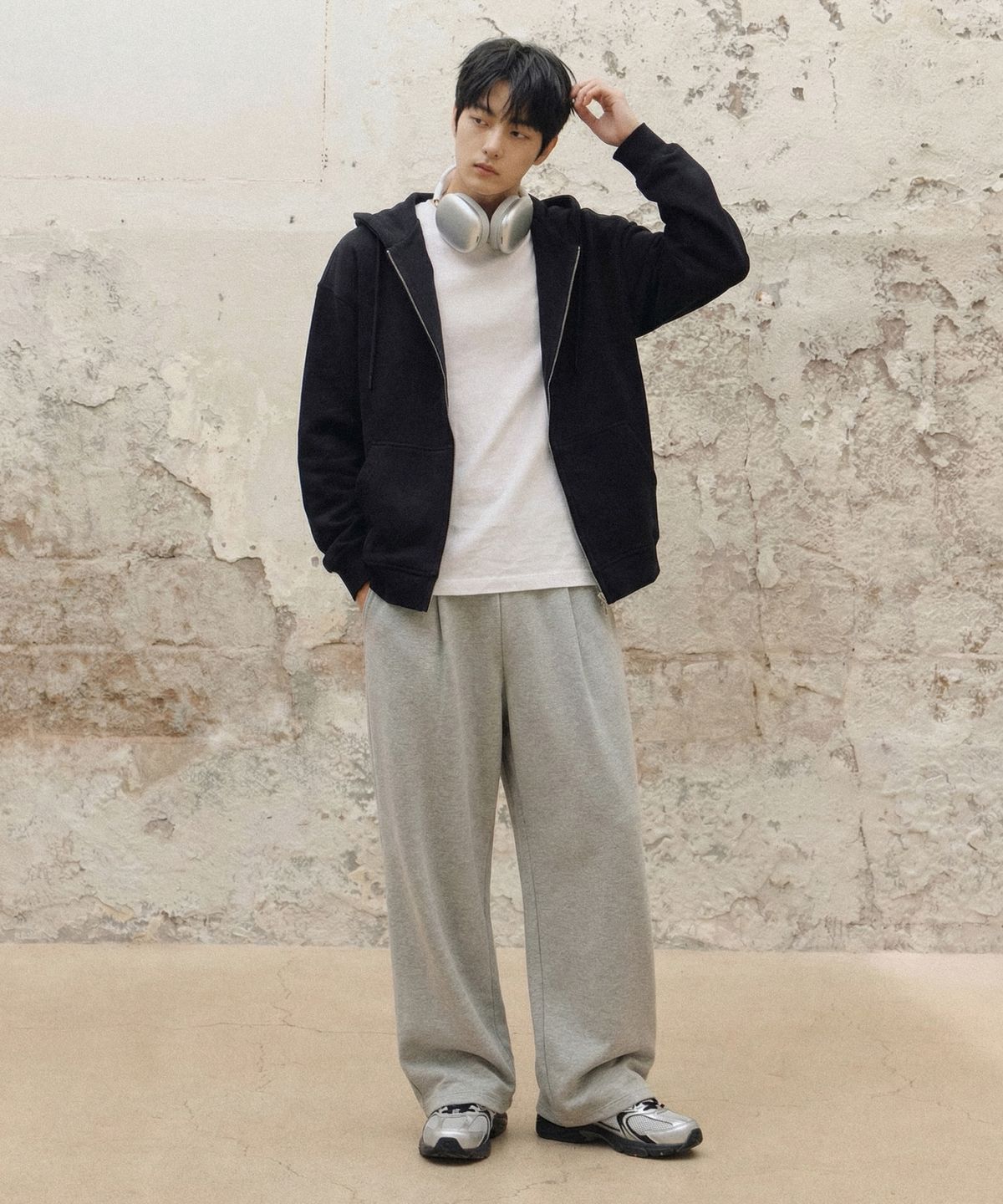 에이지오디(AGOD) (기모)2_WAY 스웨트 후디드 집업 [블랙]