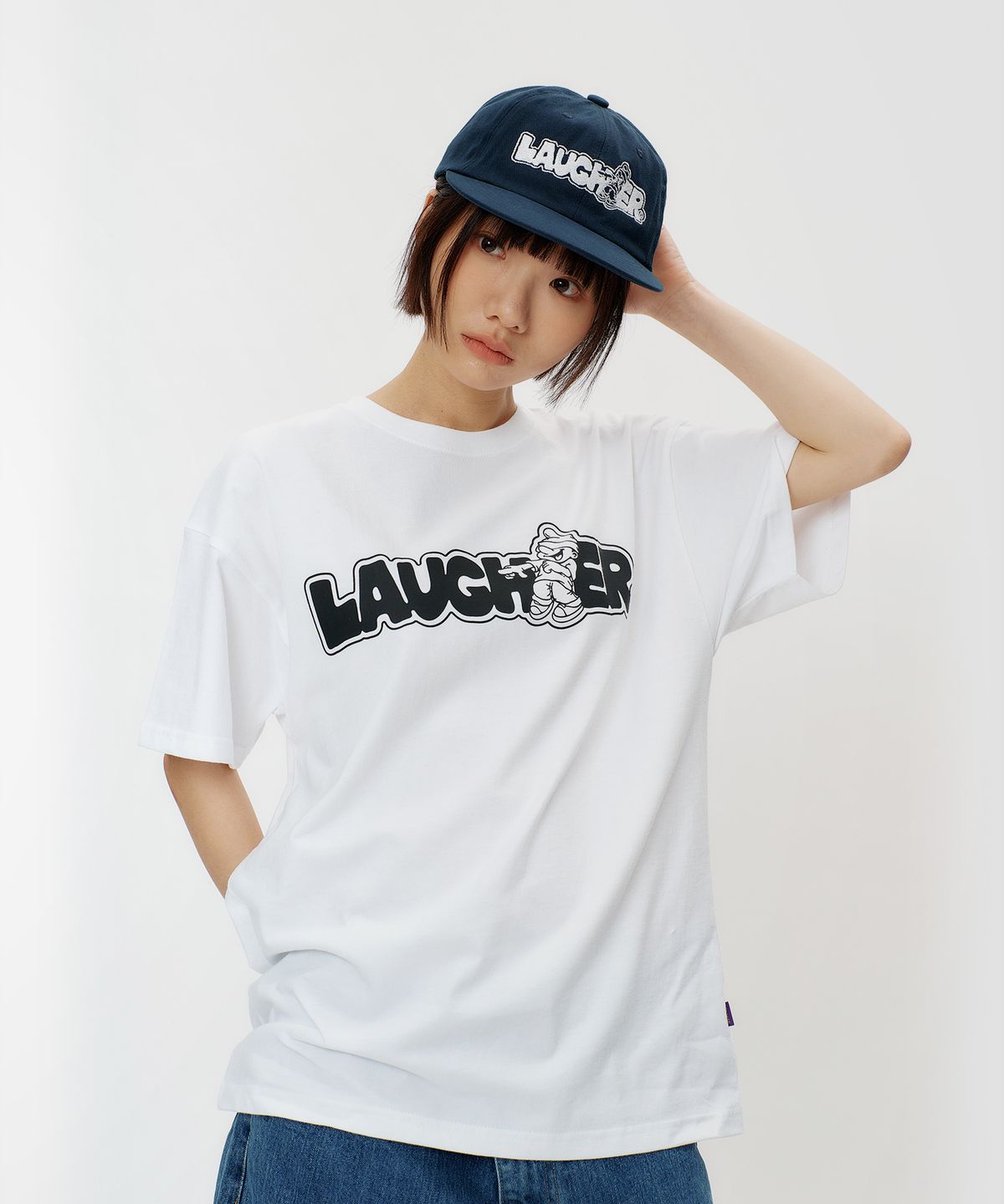 라퍼(LAUGHER) 시그니처 로고 볼캡 - 네이비