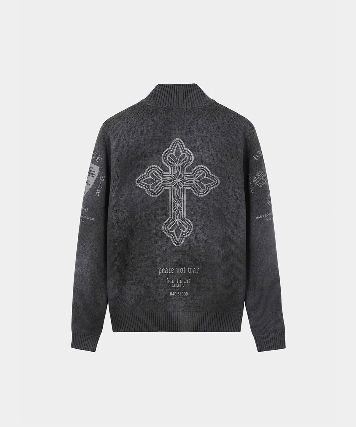 배드블러드(BADBLOOD) PEACE NOT WAR Full-Zip Knit Track Top - Charcoal