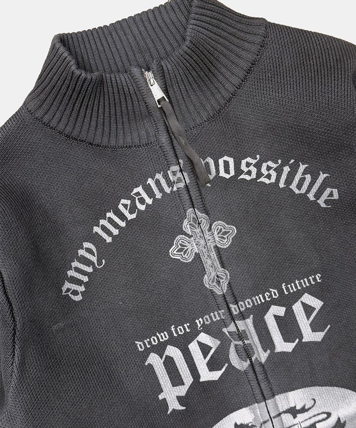 배드블러드(BADBLOOD) PEACE NOT WAR Full-Zip Knit Track Top - Charcoal