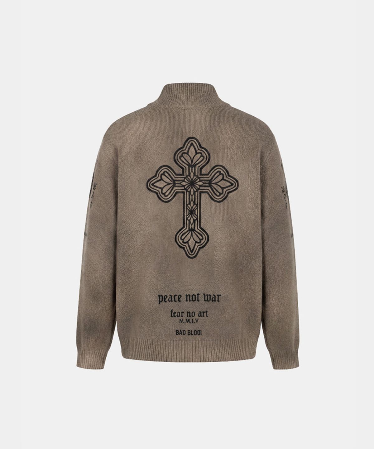 배드블러드(BADBLOOD) PEACE NOT WAR Full-Zip Knit Track Top - Beige