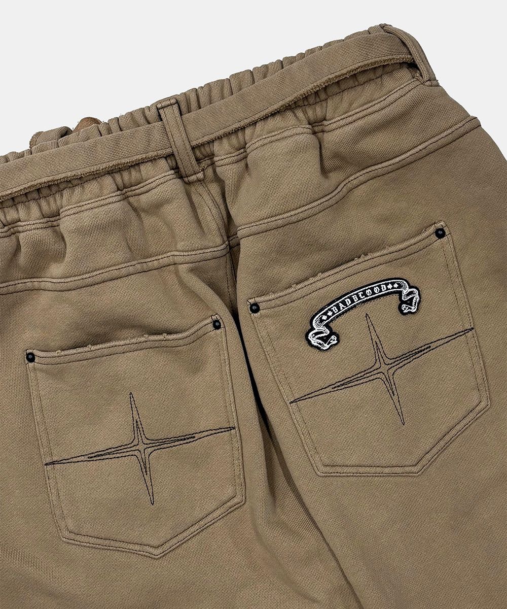 MUSINSA | BADBLOOD Destroyed Raw-Edge Joggers - Dark Tan