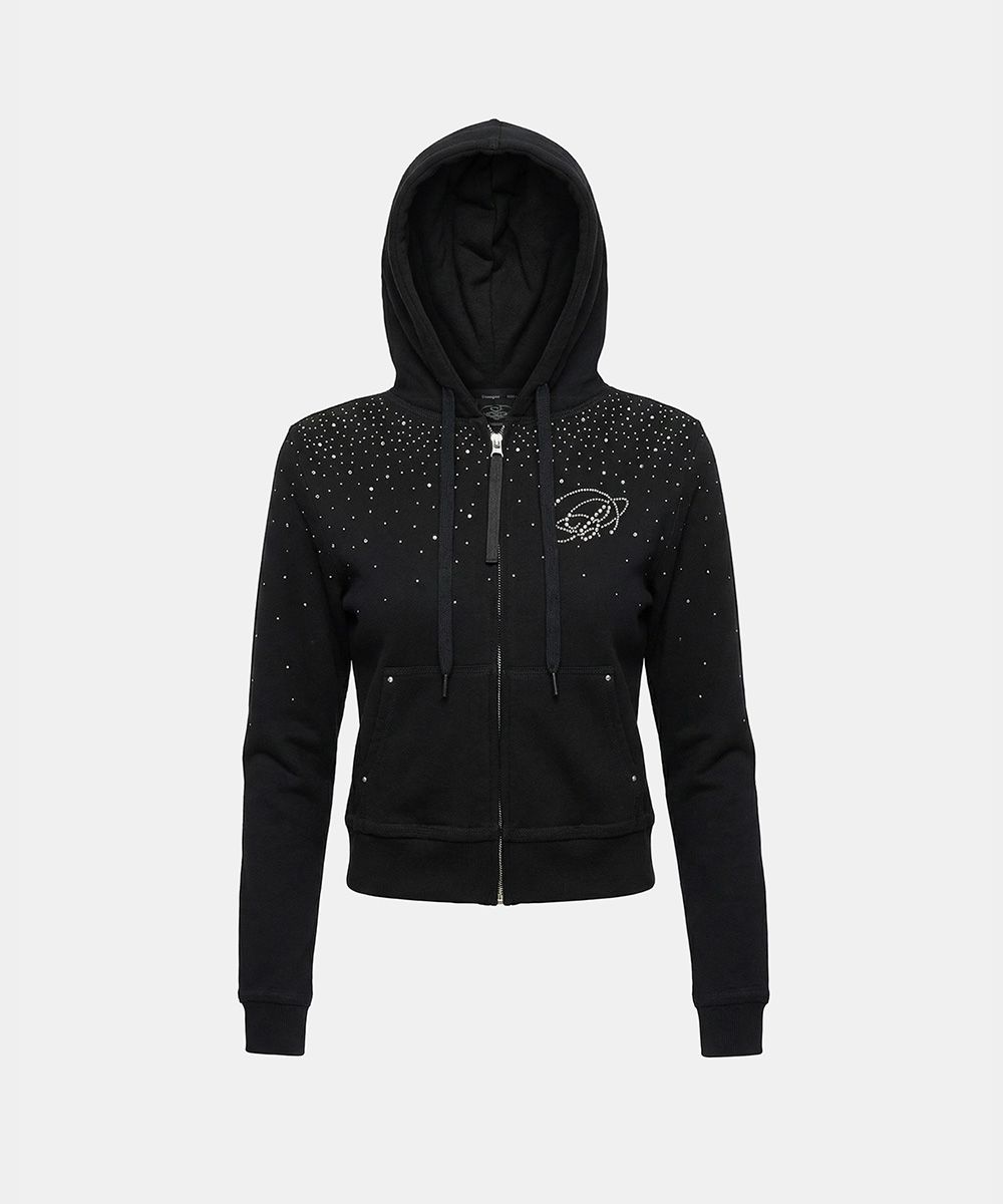 MUSINSA | BADBLOOD Dark Classic Rhinestone Hooded Zip-Up Slim Fit