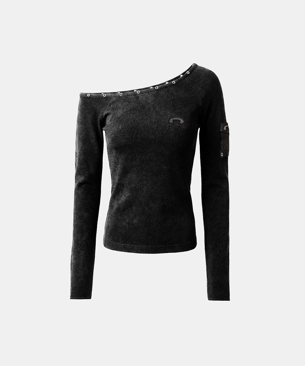 MUSINSA | BADBLOOD Viper Cotton Rib Asymmetric Top - Black