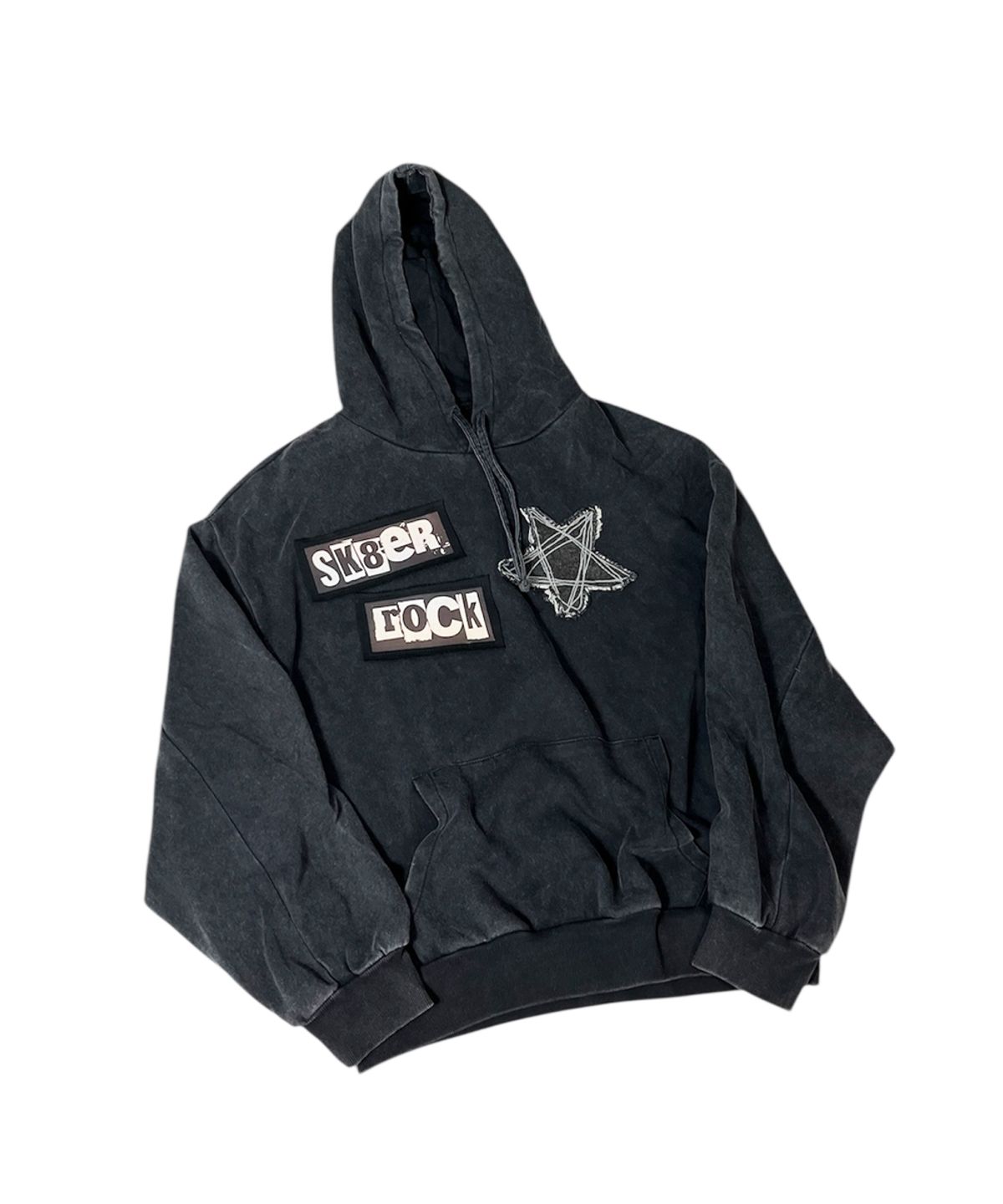 스케이터락(SK8ER ROCK) Rock Star Vintage Washing Hoodie ((washed black))