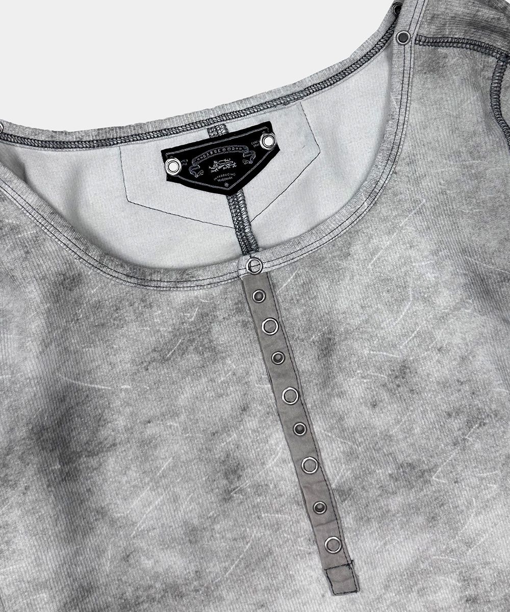 MUSINSA | BADBLOOD Viper Cotton Rib Henley Neck Long Sleeve - White