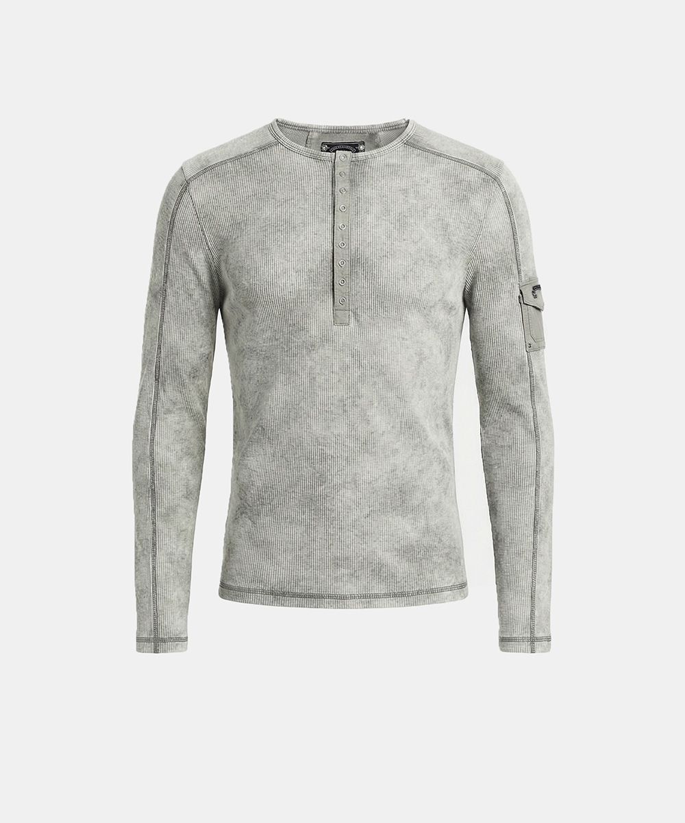 MUSINSA | BADBLOOD Viper Cotton Rib Henley Neck Long Sleeve - White