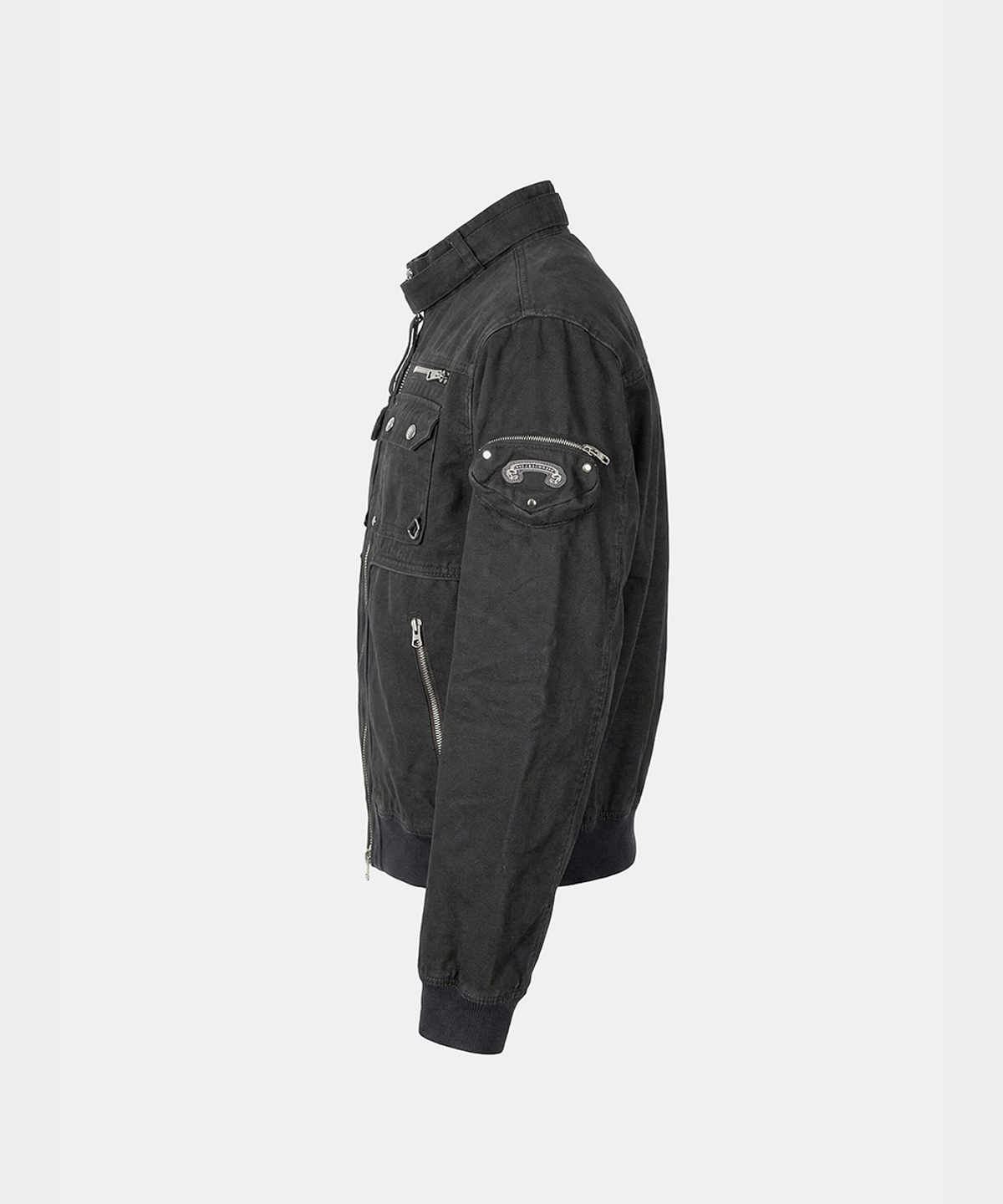 배드블러드(BADBLOOD) Daytona High-Neck Strap Bomber Jacket - Washed Black