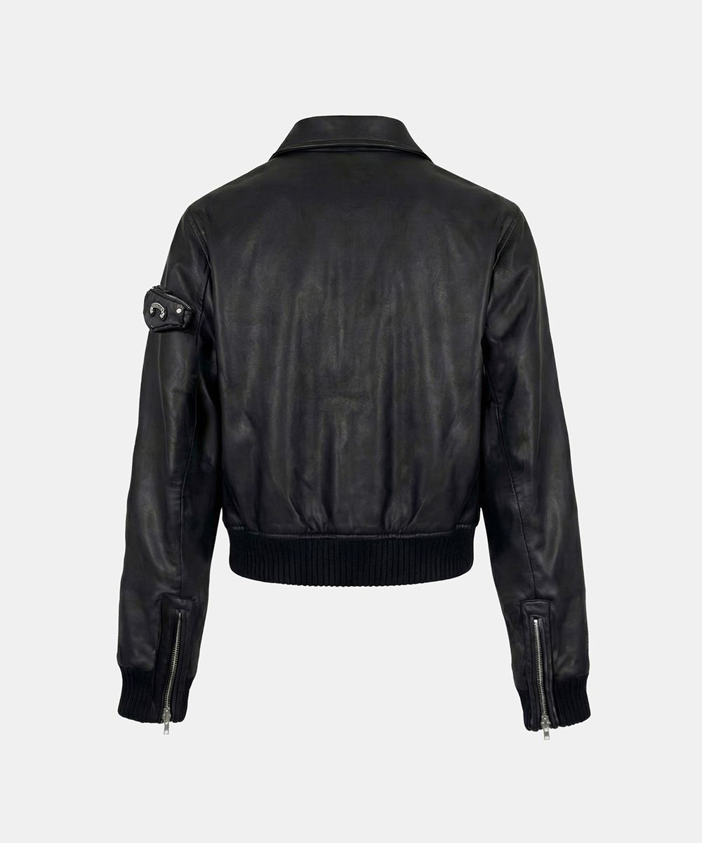 MUSINSA公式 | BADBLOOD Monza Eyelet Bomber Jacket - Black Leather