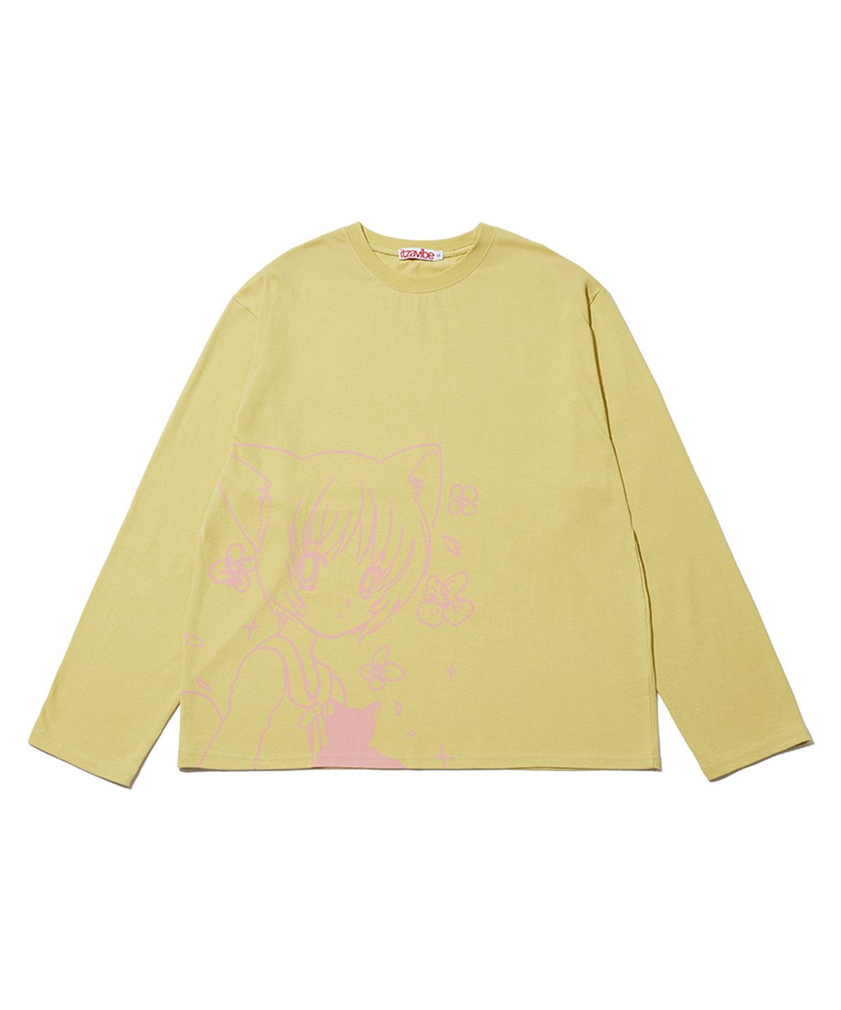 잇자바이브(ITZAVIBE) CAT GIRL & FLOWER LONG SLEEVE - LIGHT GREEN