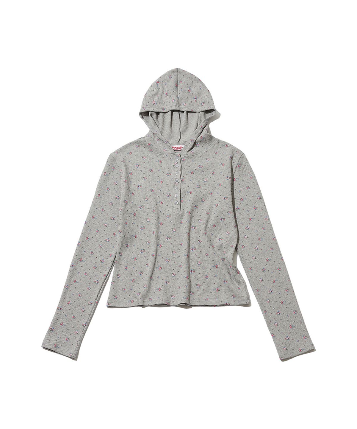 잇자바이브(ITZAVIBE) FLOWER WAFFLE BUTTON HOODIE - GRAY