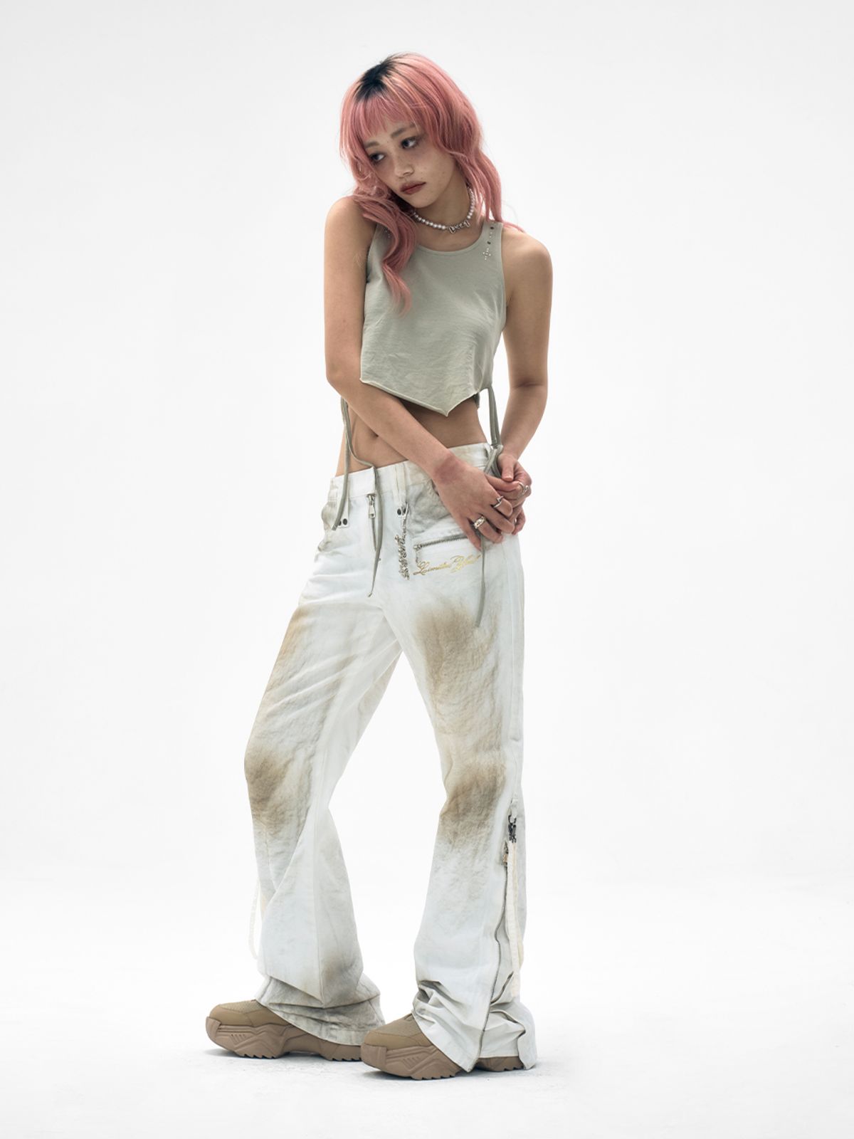 와이이이엘(YEEL) DIRTY WASHED ZIPPER PANTS WHITE