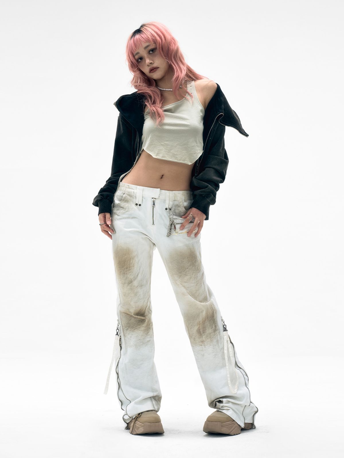 와이이이엘(YEEL) DIRTY WASHED ZIPPER PANTS WHITE