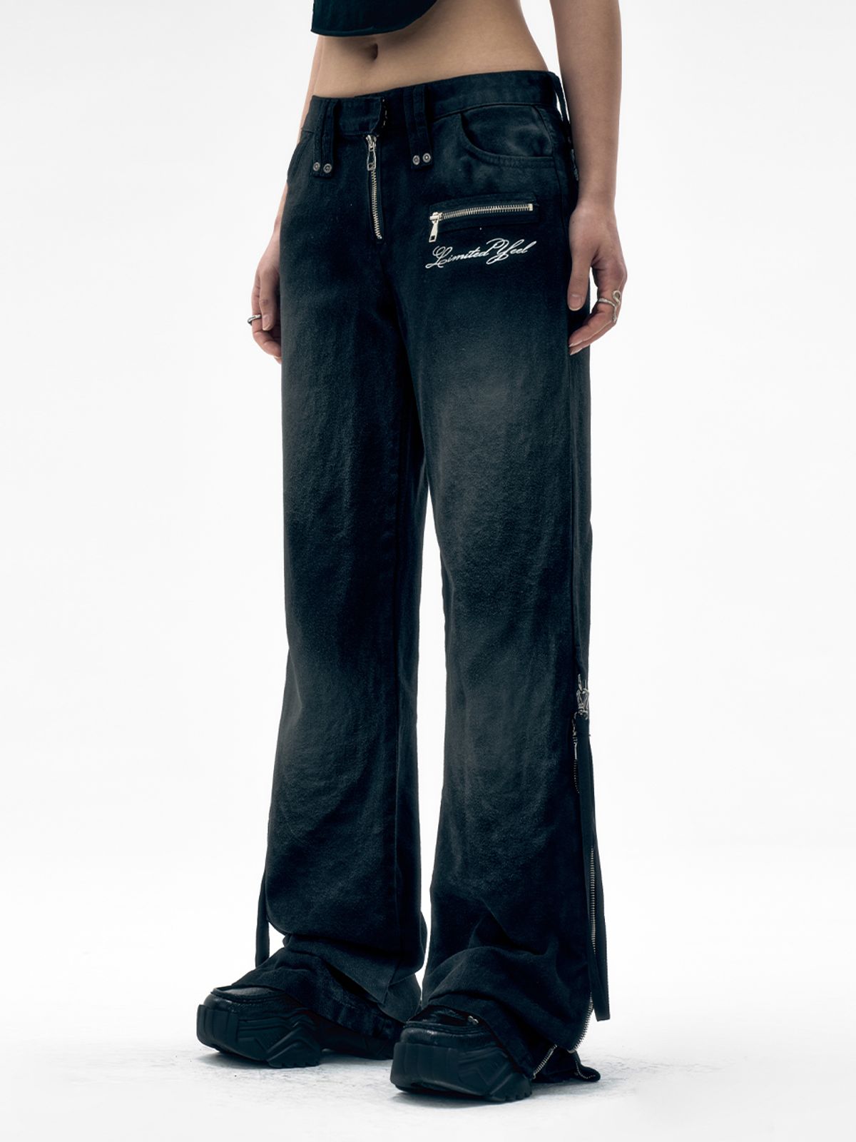 와이이이엘(YEEL) DIRTY WASHED ZIPPER PANTS BLACK