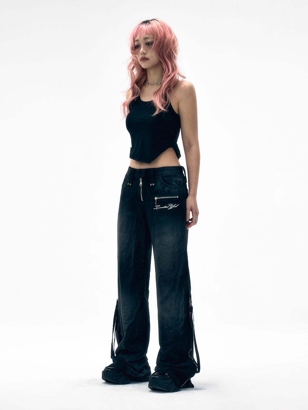 와이이이엘(YEEL) DIRTY WASHED ZIPPER PANTS BLACK