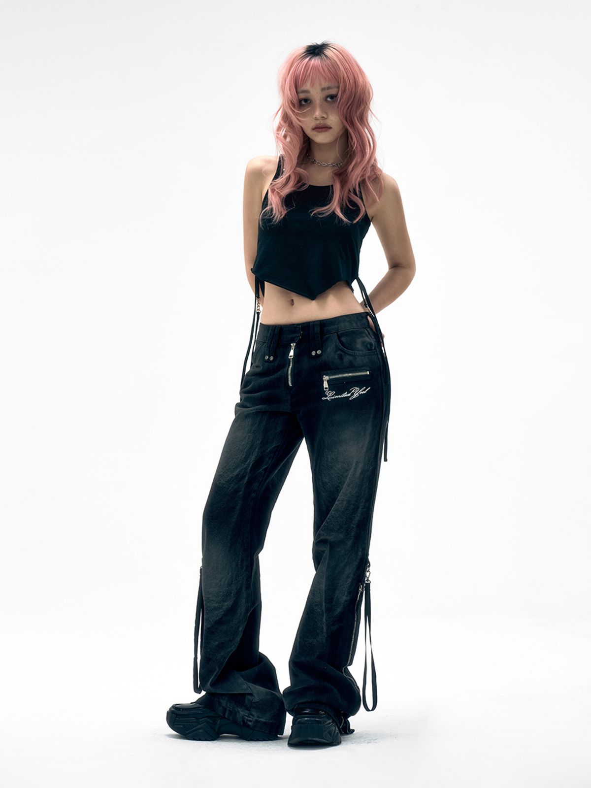 와이이이엘(YEEL) DIRTY WASHED ZIPPER PANTS BLACK