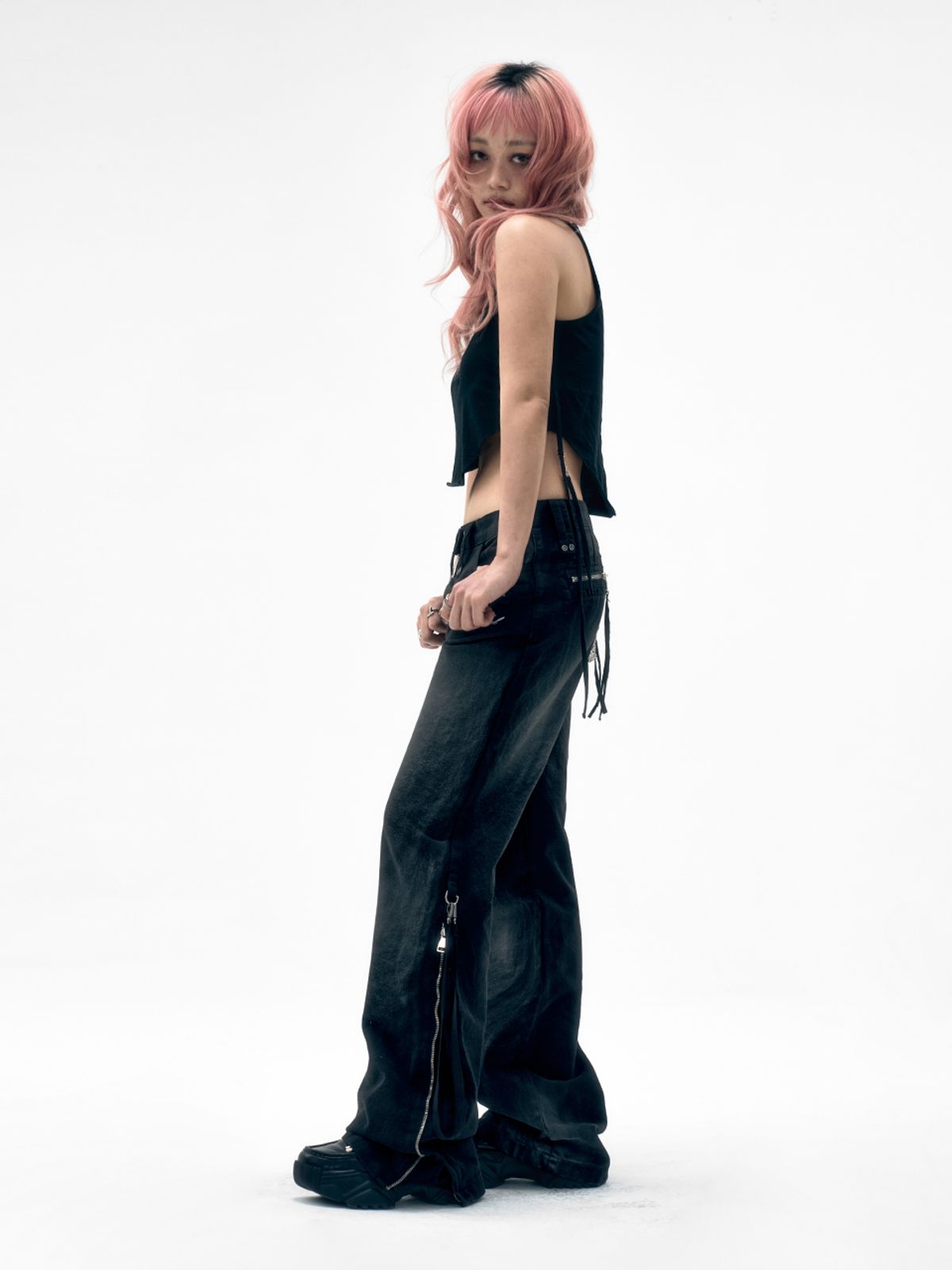 와이이이엘(YEEL) DIRTY WASHED ZIPPER PANTS BLACK