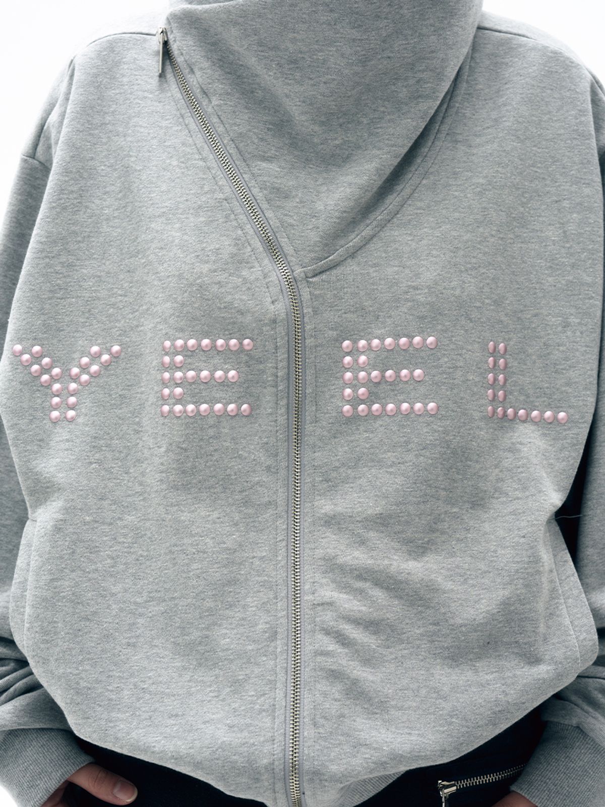 와이이이엘(YEEL) STUDDED Y ZIP-UP HOODIE GREY
