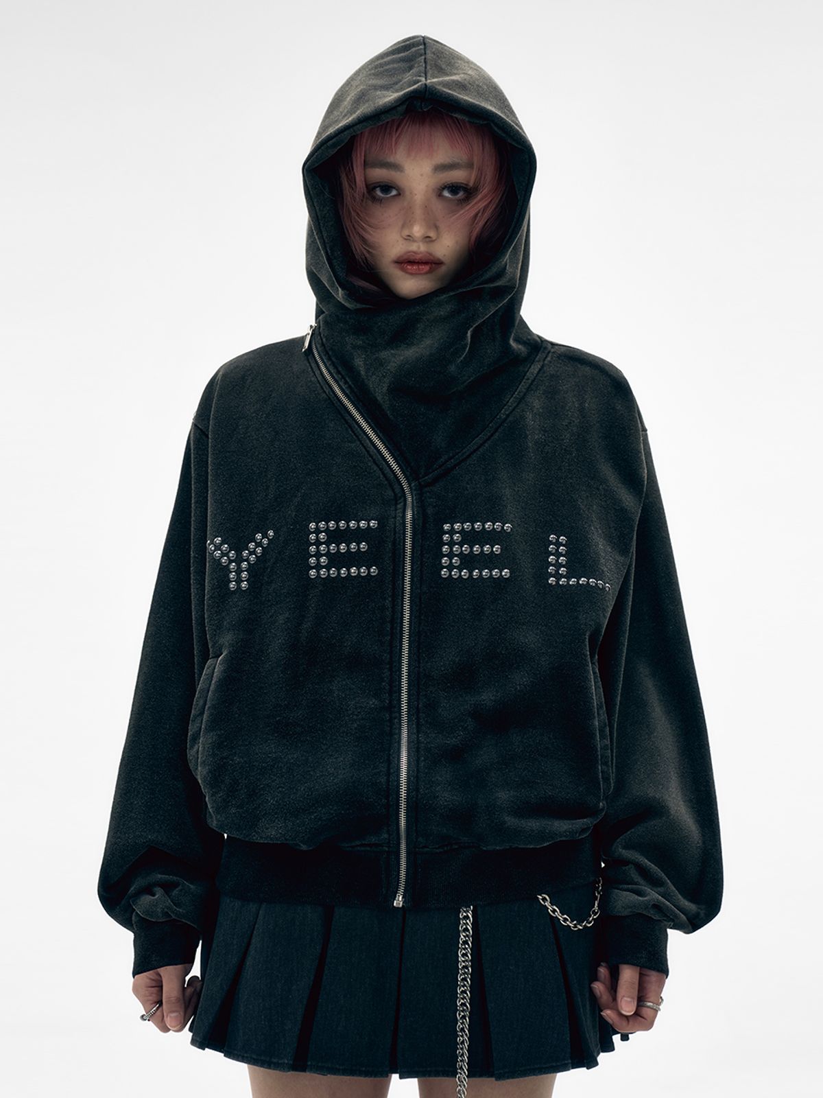 와이이이엘(YEEL) STUDDED Y ZIP-UP HOODIE BLACK