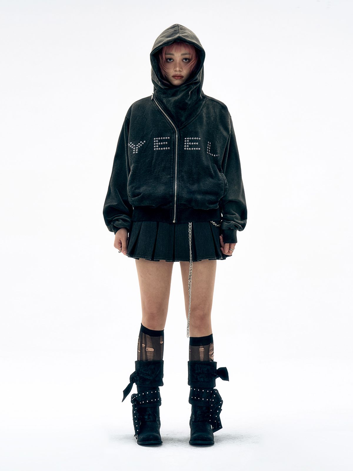 와이이이엘(YEEL) STUDDED Y ZIP-UP HOODIE BLACK