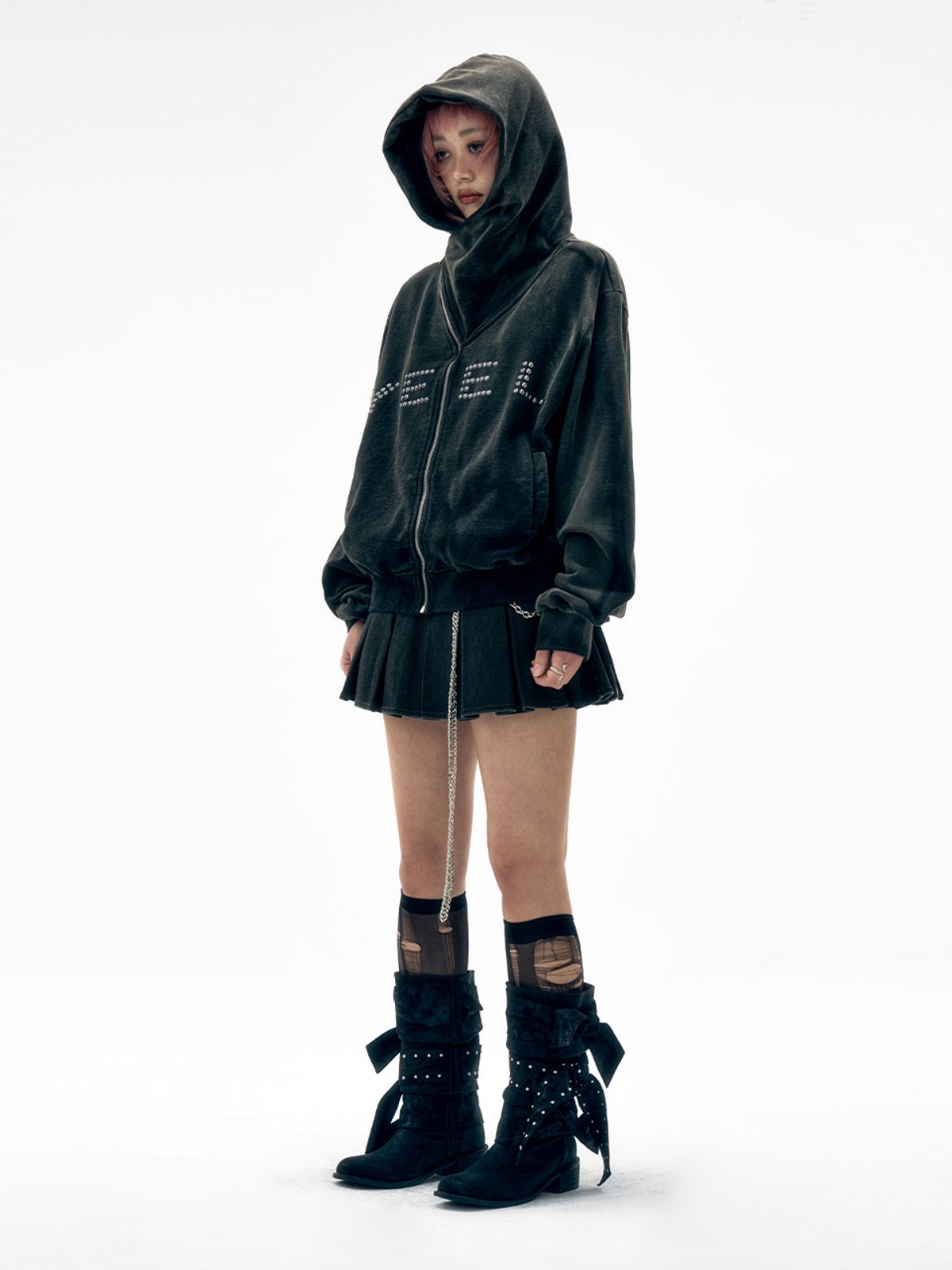 와이이이엘(YEEL) STUDDED Y ZIP-UP HOODIE BLACK
