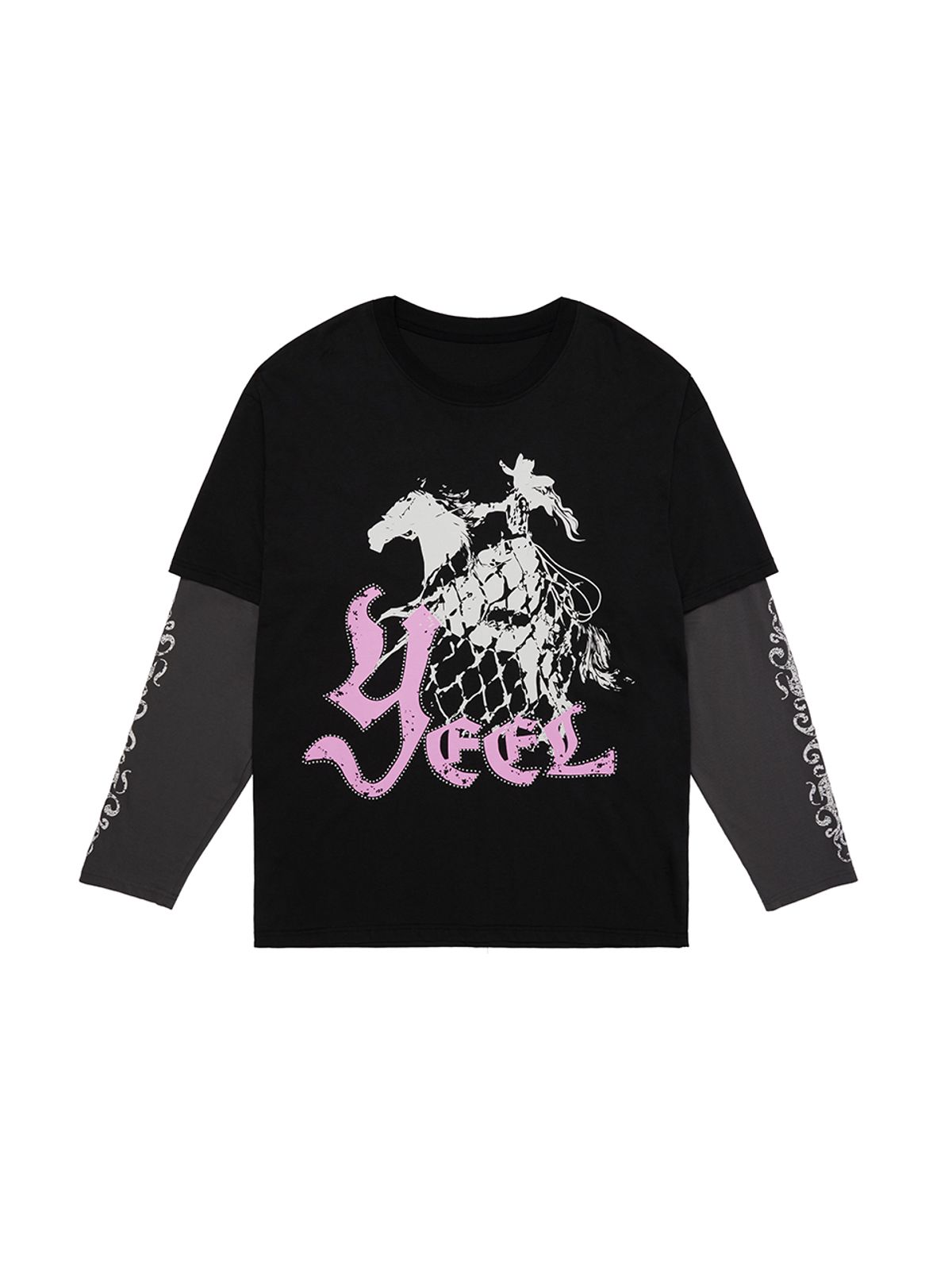 와이이이엘(YEEL) WESTERN HORSE GRAPHICS DOUBLE LAYERED TOP BLACK